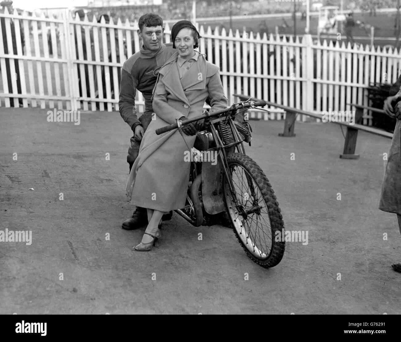 Motorcycling - Speedway Rider Phil Bishop - Harringay. Speedway rider Phil Bishop and Winifred Clevley announce their engagement. Stock Photo