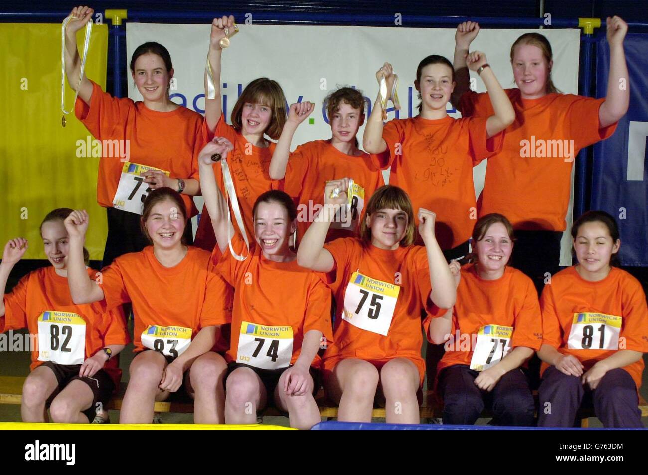 Sport athletics smiling winners medals youth children group team hires