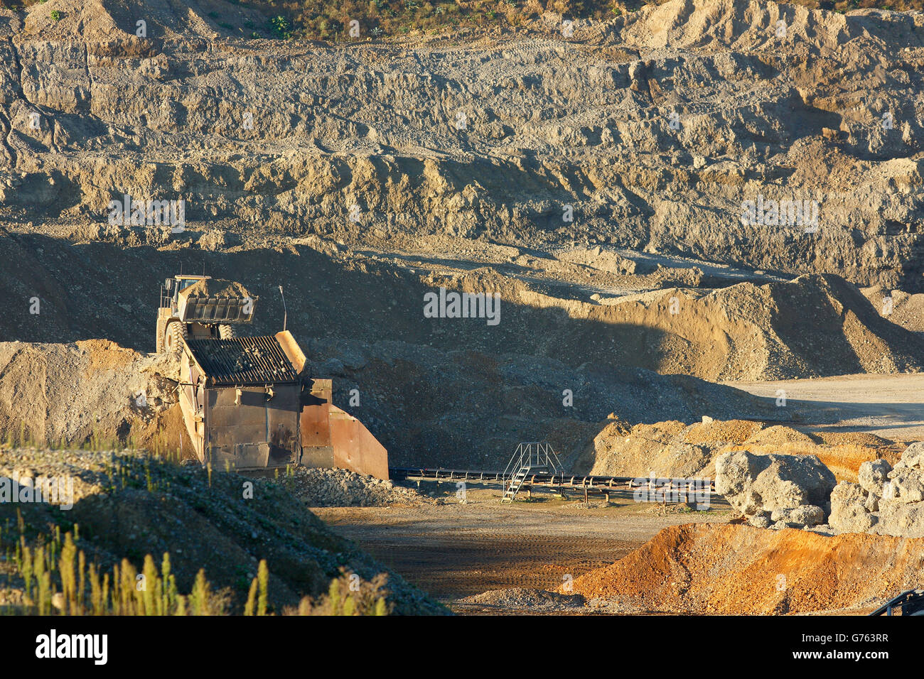 Gravel pit, gravel quarry, shovel loader, Goggingen, BadenWurttemberg