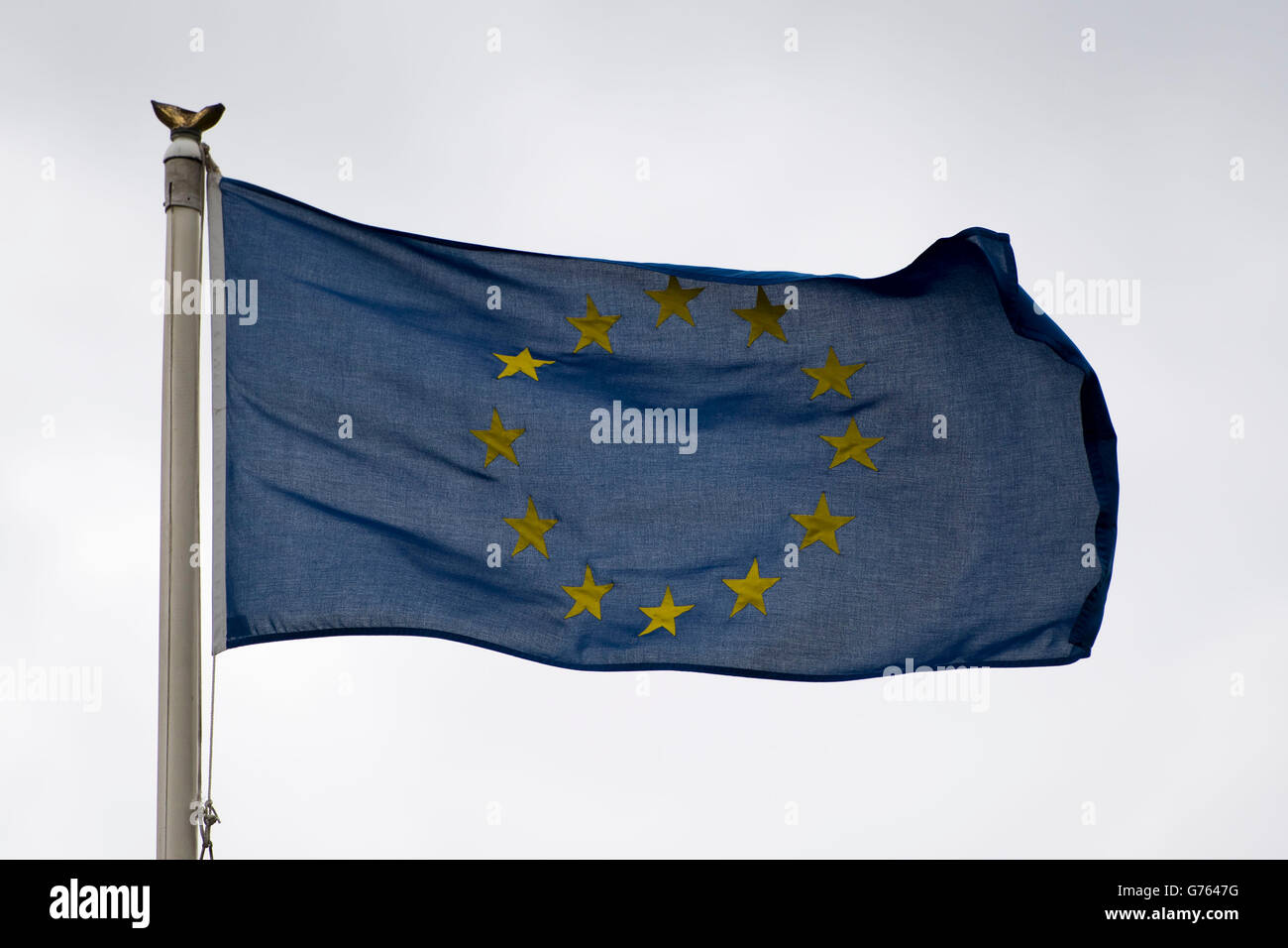 A EU european union flag blowing in the wind. Stock Photo