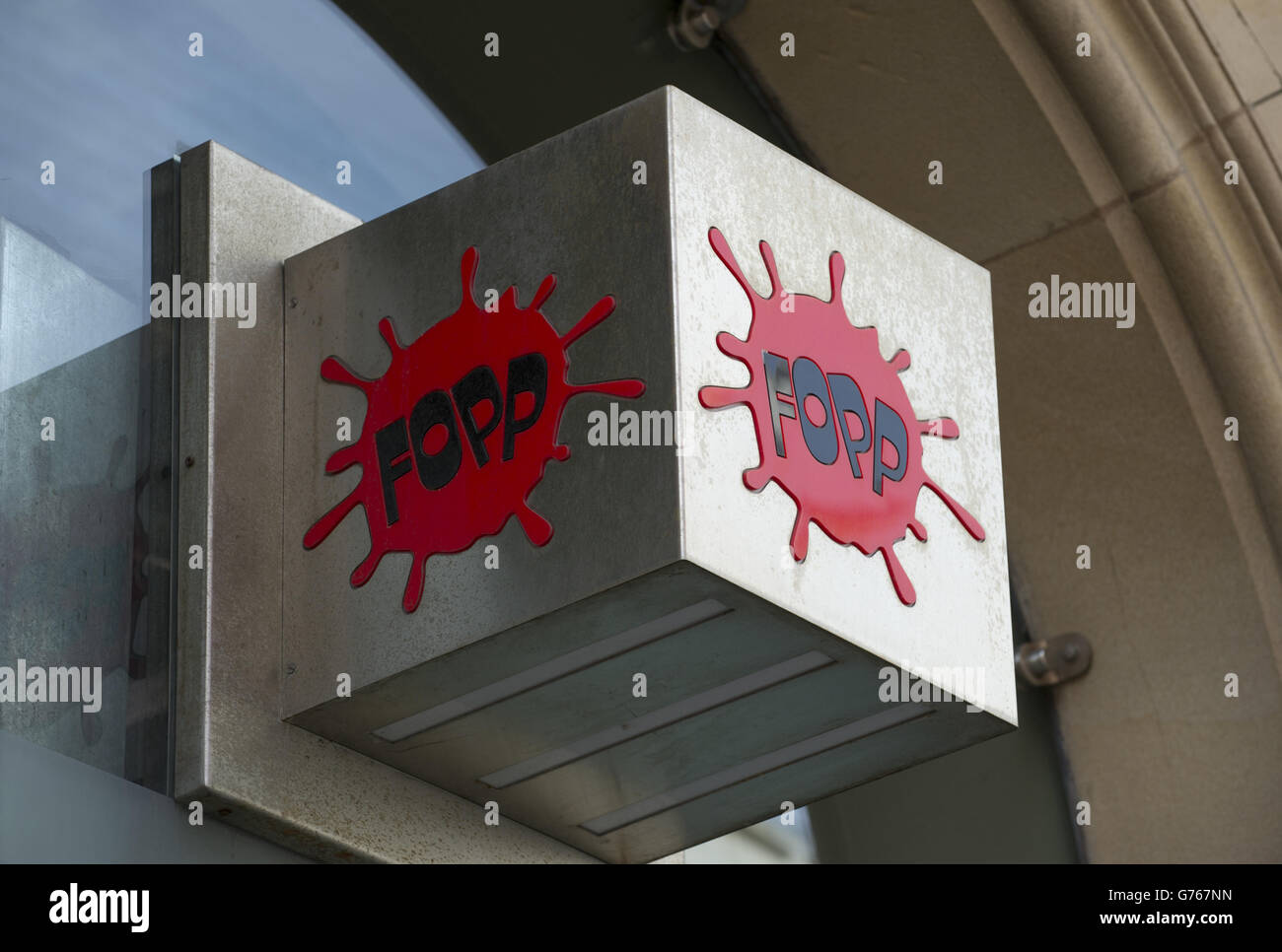 A Fopp music shop sign in Nottingham city centre Stock Photo Alamy