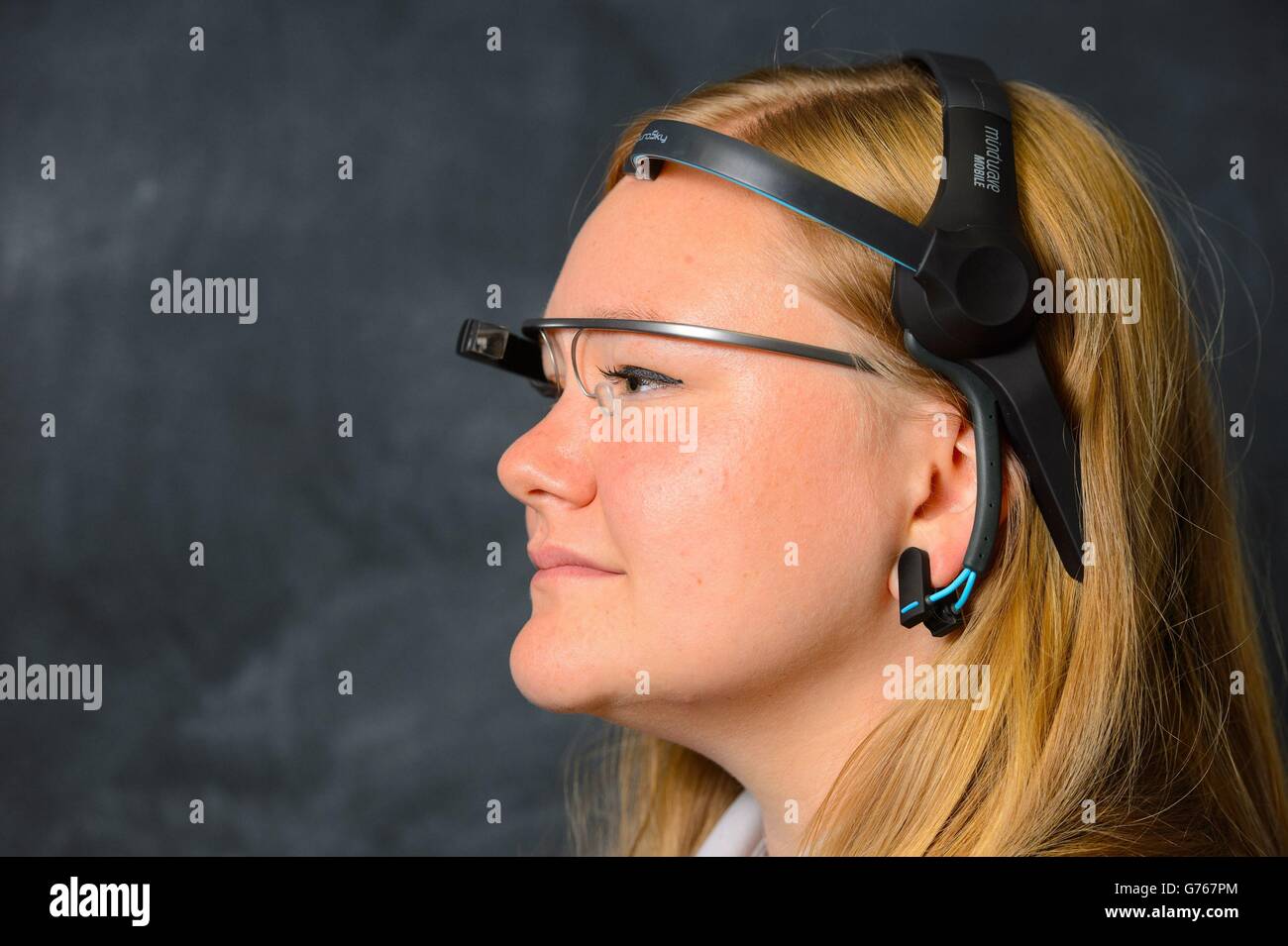 Google Glass users gain telekinetic abilities Stock Photo