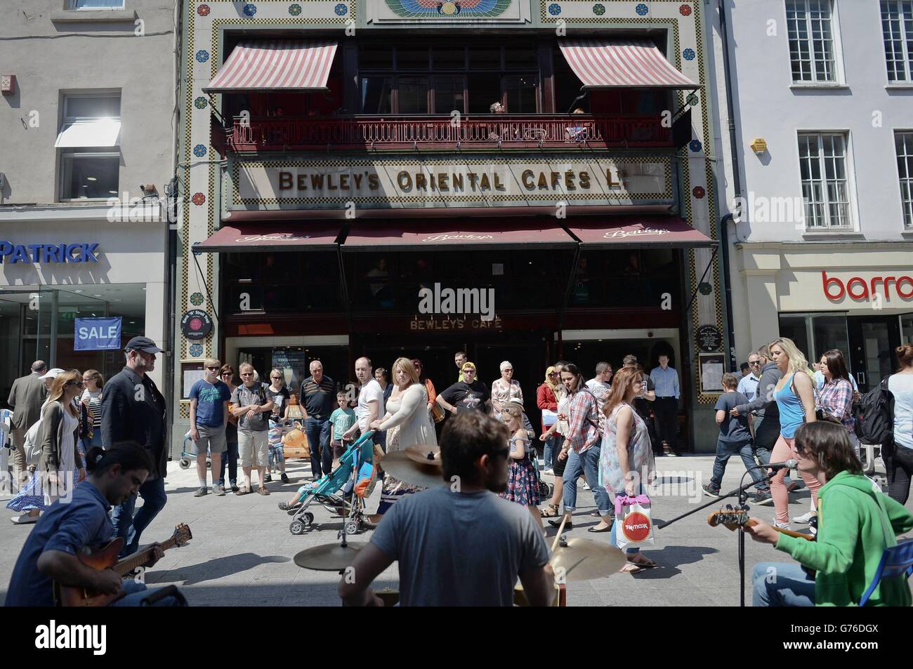 A general view of the front of Bewley's Cafe on busy Grafton Street in Dublin, Ireland as the cafe has lost its long-running fight to stop its landlord hiking the rent for the famous Grafton Street premises. Stock Photo