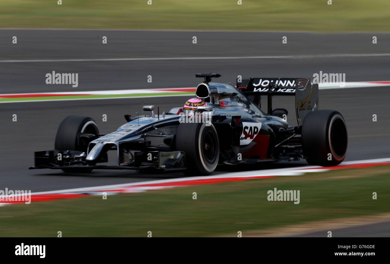 McLaren's Jenson Button during the practice day at Silverstone Circuit, Towcester. Stock Photo