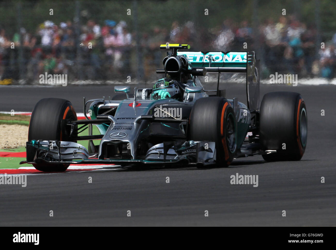Mercedes' Nico Rosberg during the practice day at Silverstone Circuit, Towcester. Stock Photo