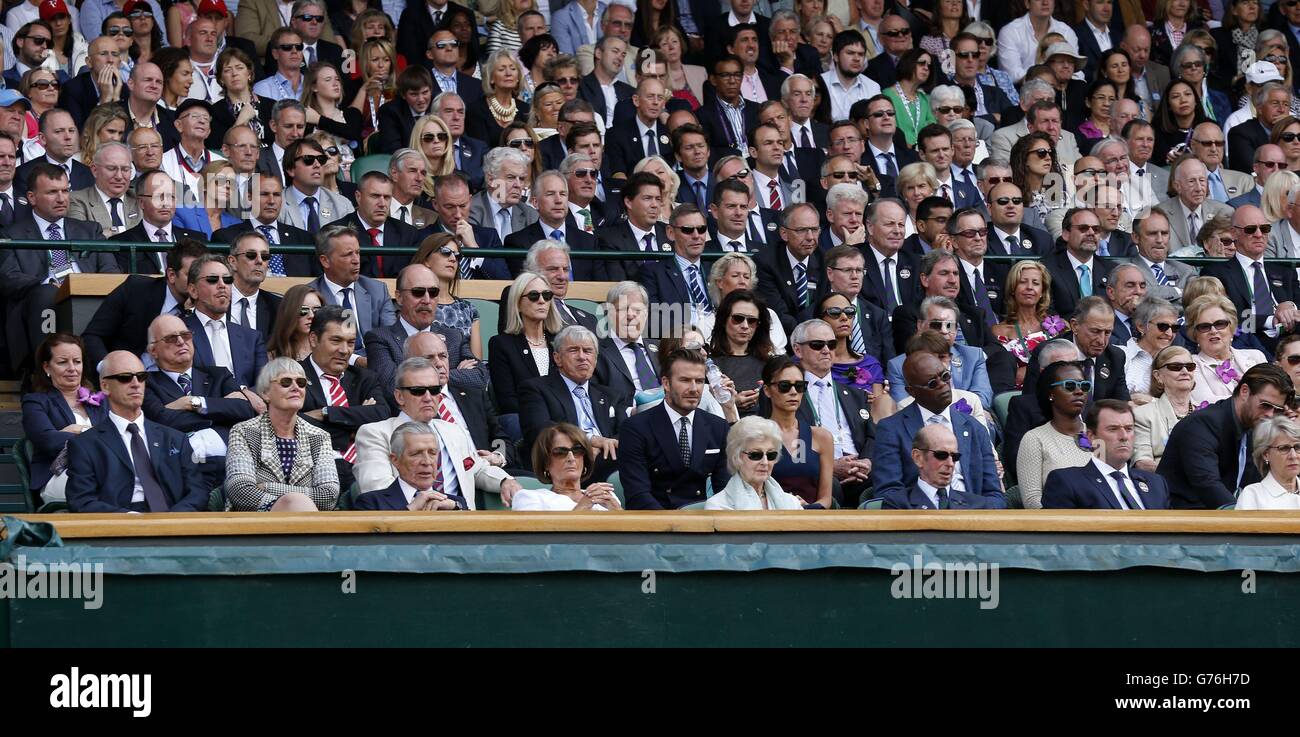 A general view of the Royal Box on Centre Court during day fourteen of