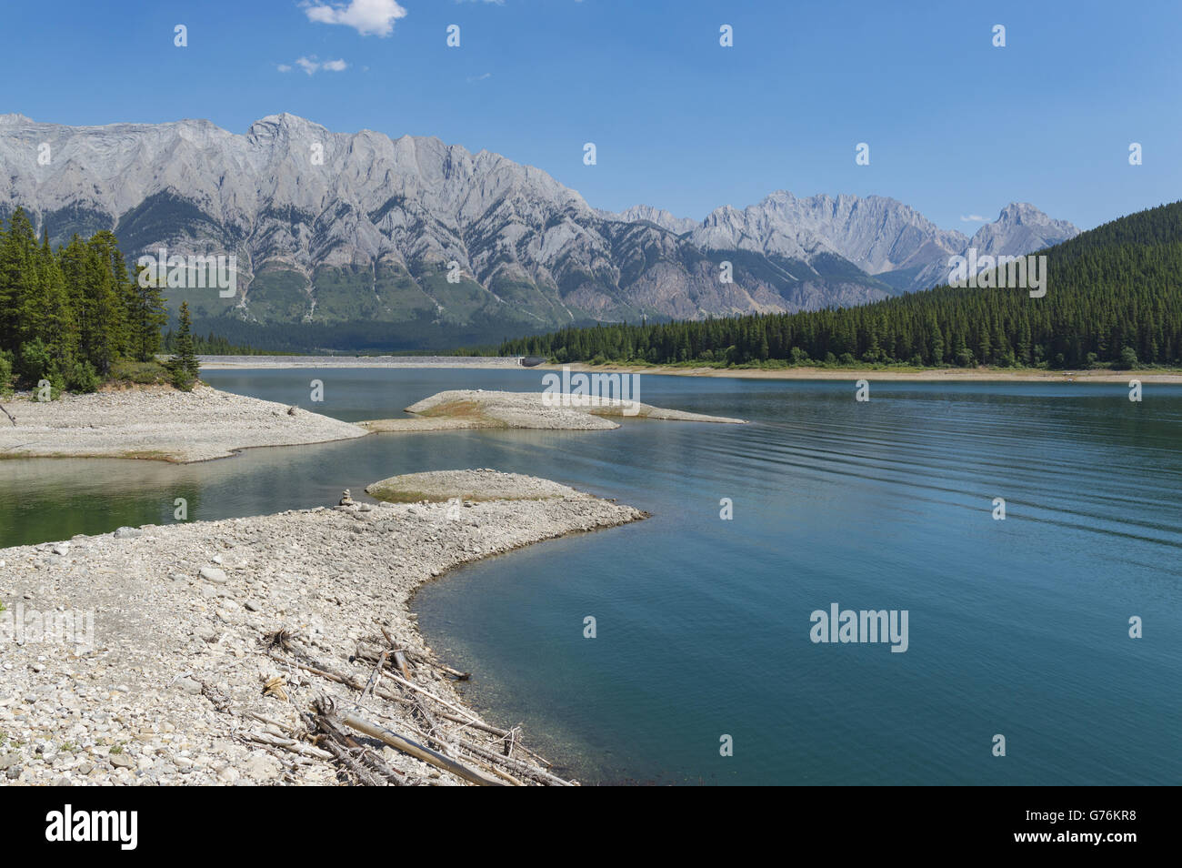 Kananaskis Lake on a summer day with mountains in the Rocky Mountains Alberta Canada Stock Photo