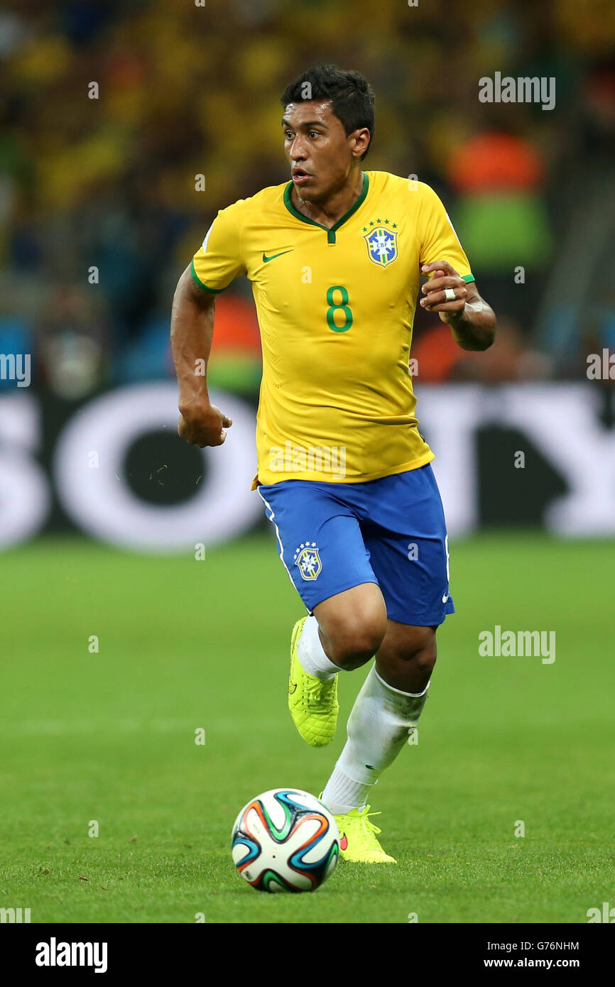 Soccer - FIFA World Cup 2014 - Semi Final - Brazil v Germany - Estadio Mineirao. Brazil's Paulinho Stock Photo