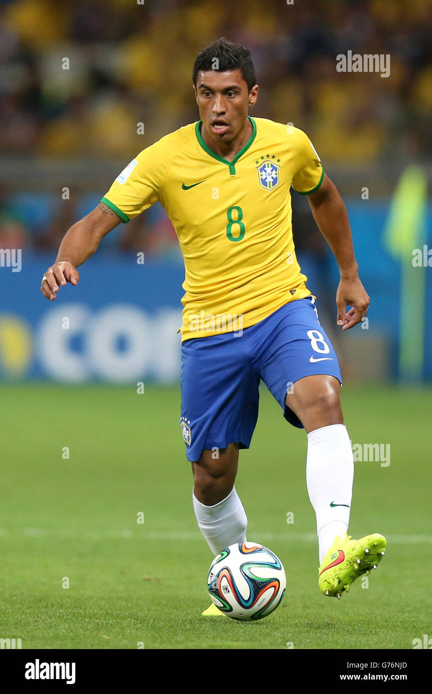 Soccer - FIFA World Cup 2014 - Semi Final - Brazil v Germany - Estadio Mineirao. Brazil's Paulinho Stock Photo