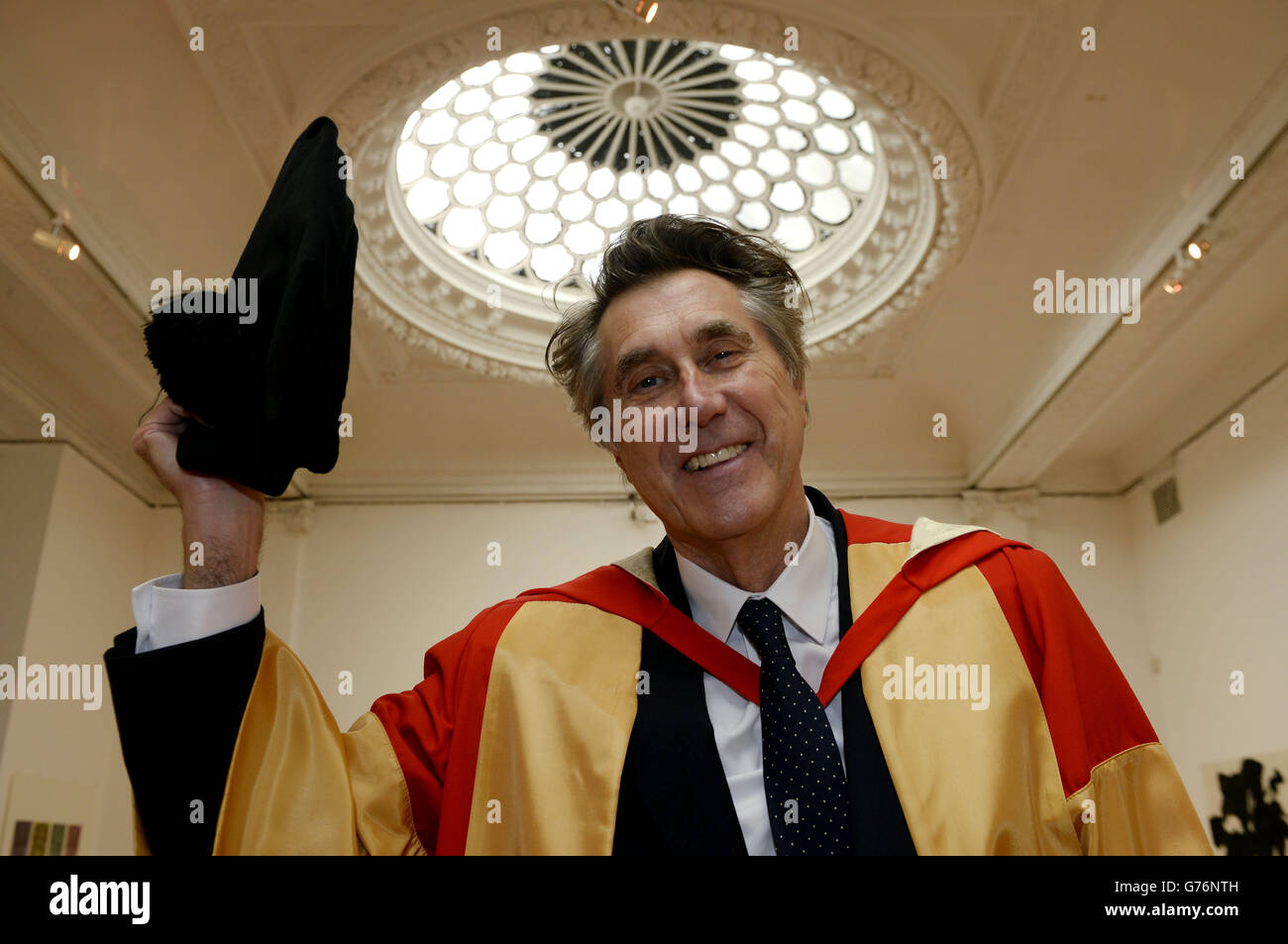 Legendary singer Bryan Ferry receives an honorary degree from Newcastle University as he is made an honorary Doctor of Music from the university where he graduated in Fine Art in 1968. Stock Photo