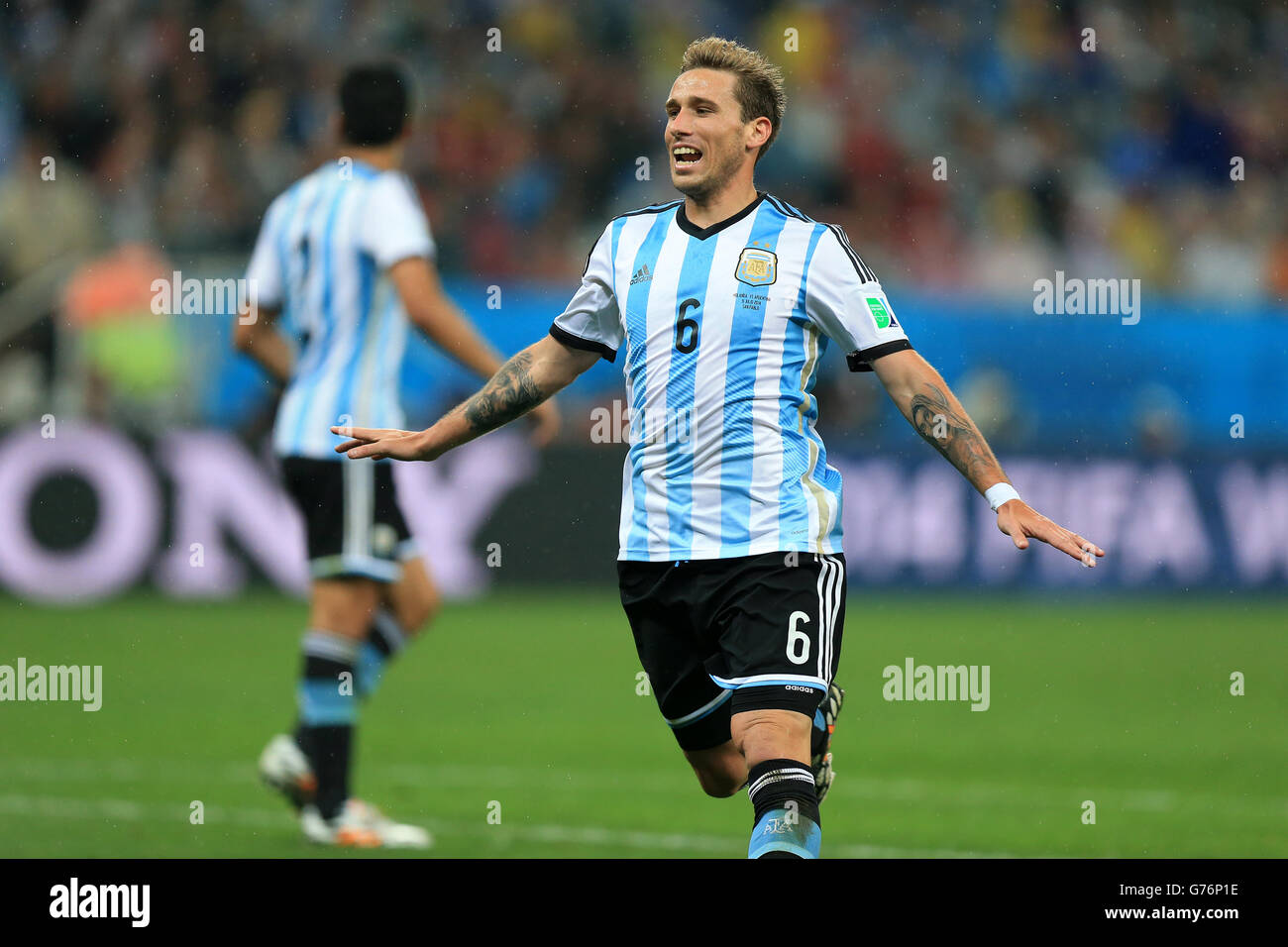 Soccer - FIFA World Cup 2014 - Semi Final - Netherlands v Argentina - Arena de Sao Paulo. Argentina's Lucas Biglia Stock Photo