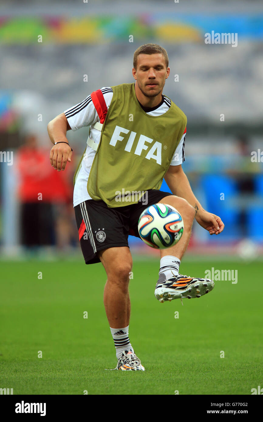 Germany Lukas Podolski during the training session at Estadio Mineirao, Belo Horizonte, Brazil. Stock Photo