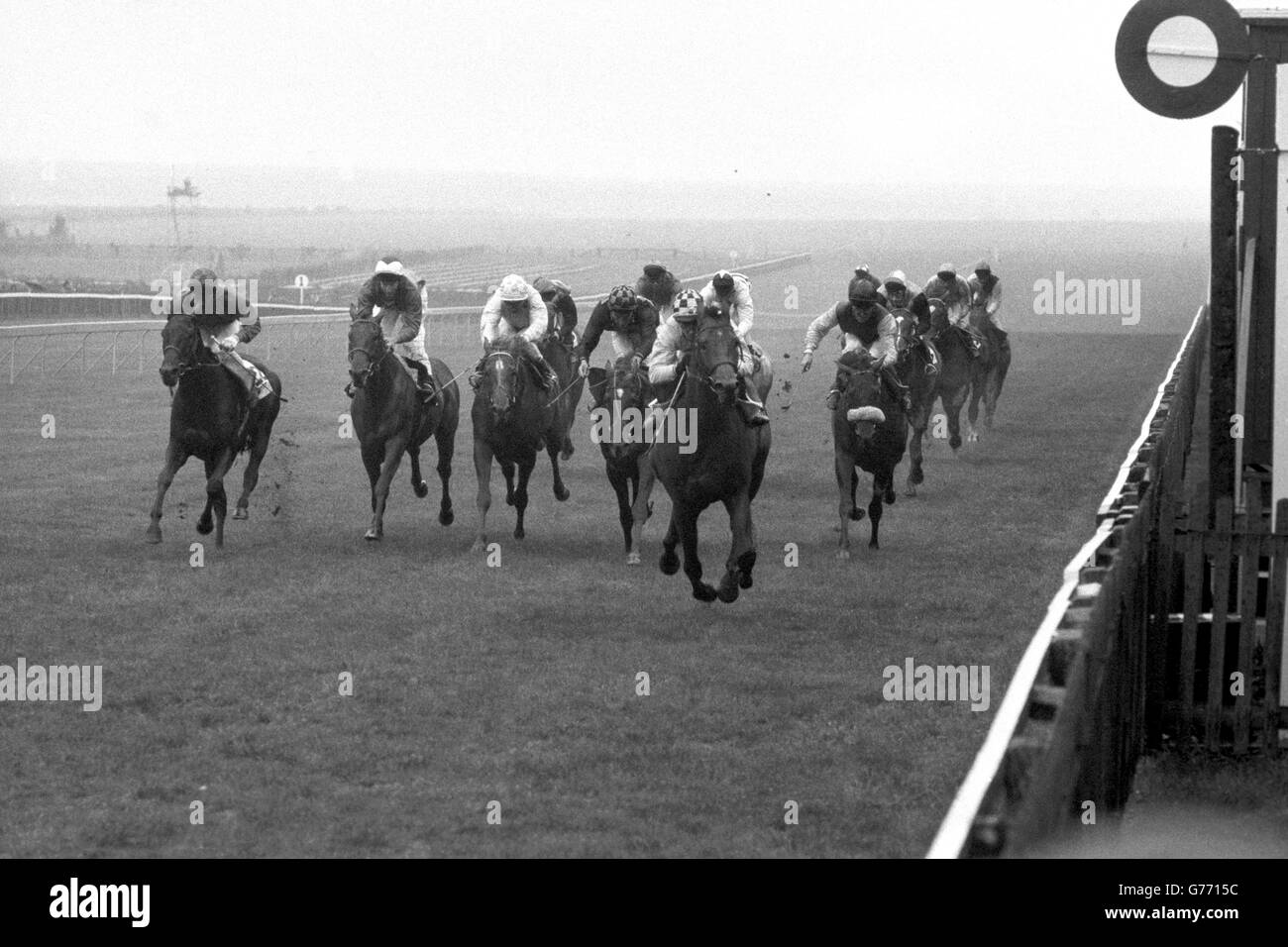 Scintillating Air, ridden by E Hide, wins the Plantation Maiden Stakes at Newmarket, ahead of J Mercer on Stars in Your Eyes and G Starkey on Queensbury Boy. Stock Photo