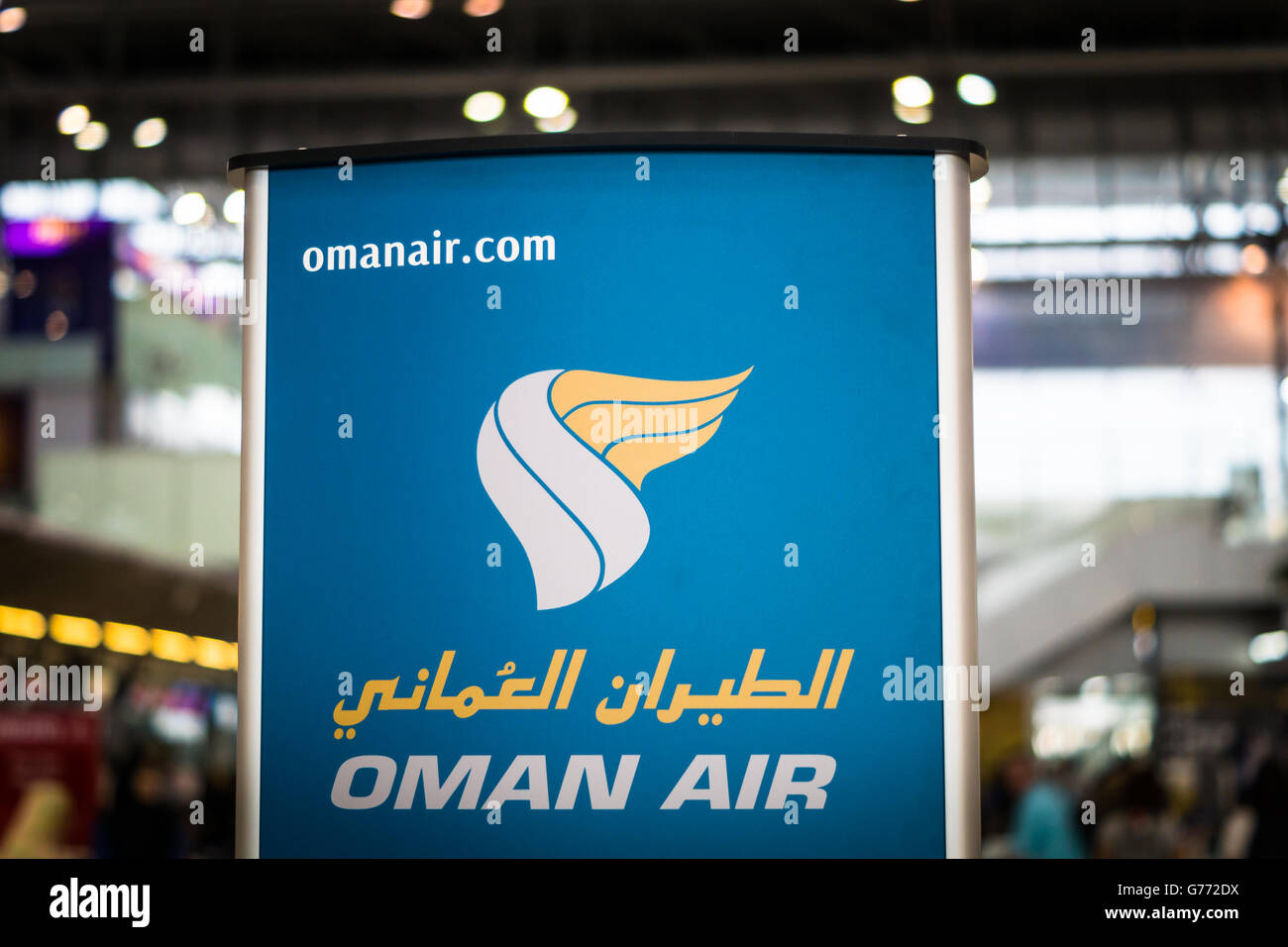 Oman Air logo signboard at checkin counter Stock Photo Alamy