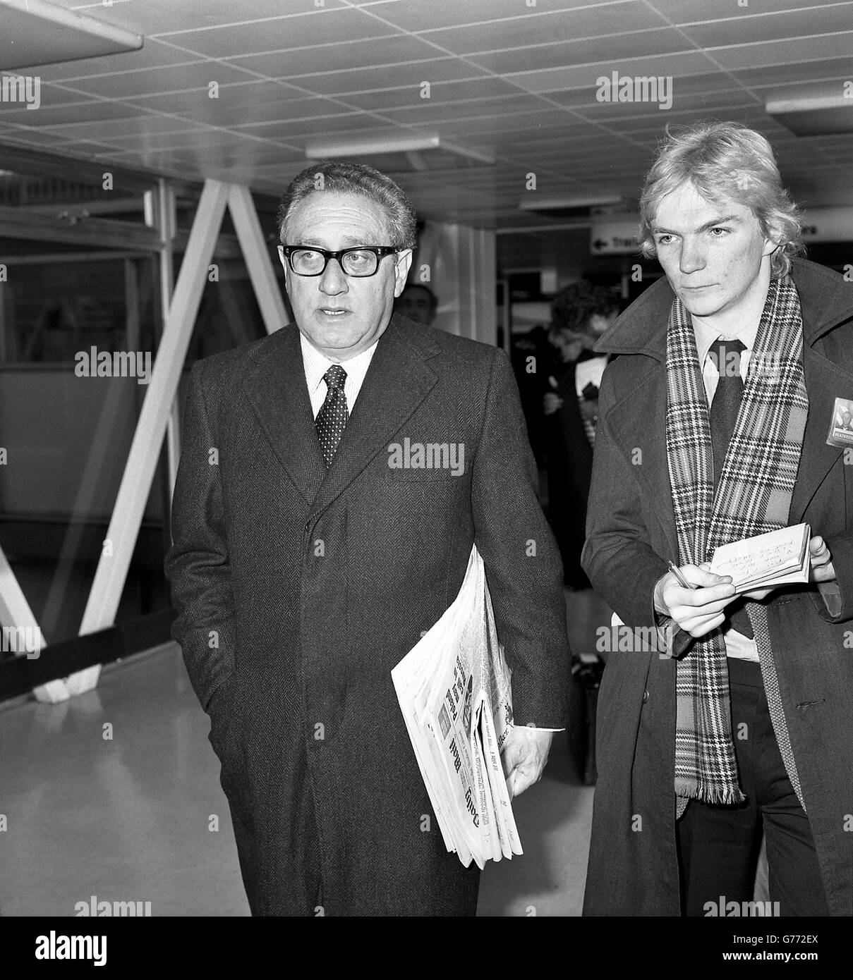 Dr Henry Kissinger, the former American Secretary of State at Heathrow Airport, London prior to flying to New York on concorde today. The globetrotting statesman has been in London for private meetings with Prime Minister Margaret Thatcher and Foreign Secretary Lord Carrington. Stock Photo