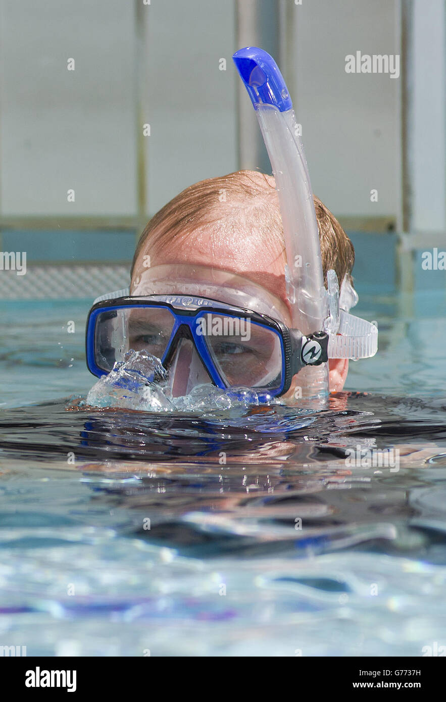 The Duke of Cambridge snorkels with British Sub-Aqua Club (BSAC) members at a swimming pool in London. Stock Photo