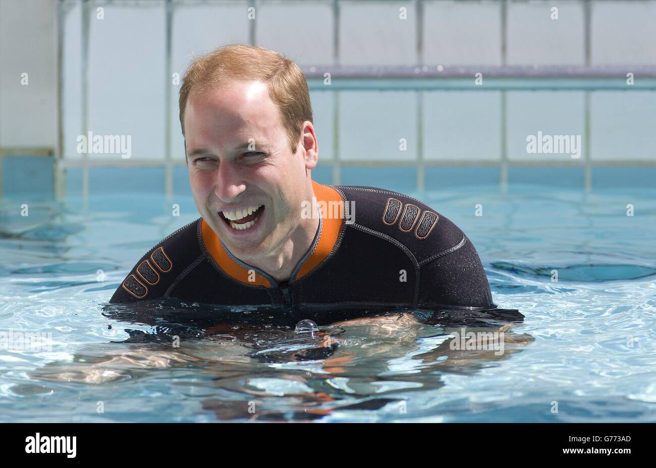 The Duke of Cambridge as he prepares to snorkel with British Sub-Aqua Club (BSAC) members at a swimming pool in London. Stock Photo