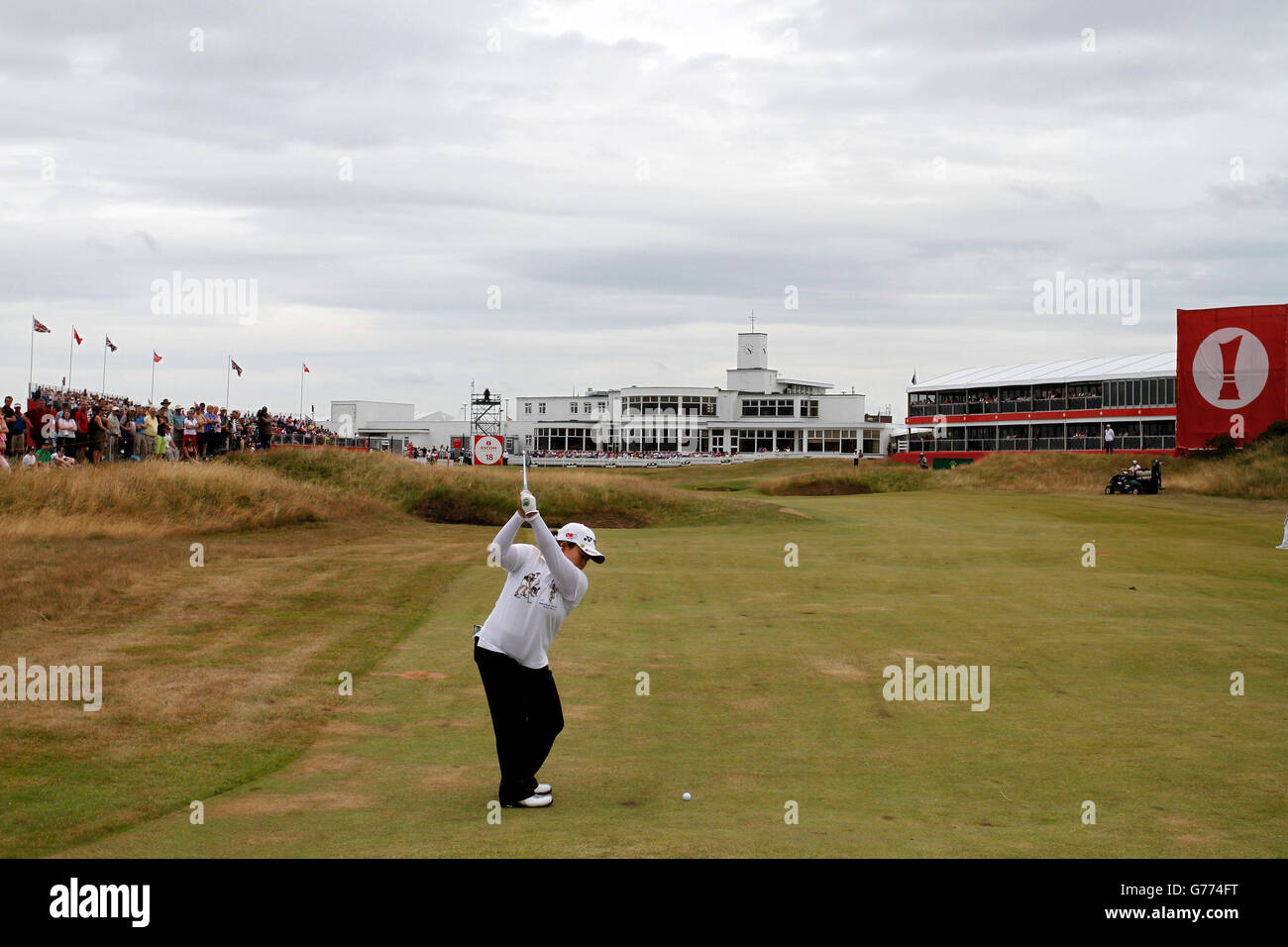 Sun-Ju Ahn of Korea plays approach shot to 18th during day three of the Ricoh Women's British Open at Royal Birkdale, Southport. Stock Photo