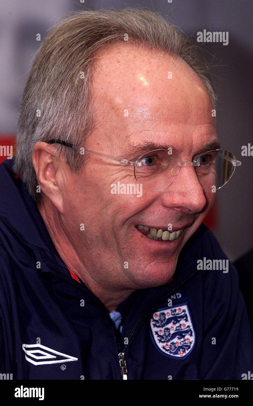 England Manager Sven Goran Eriksson smiles at the pre-match written ...