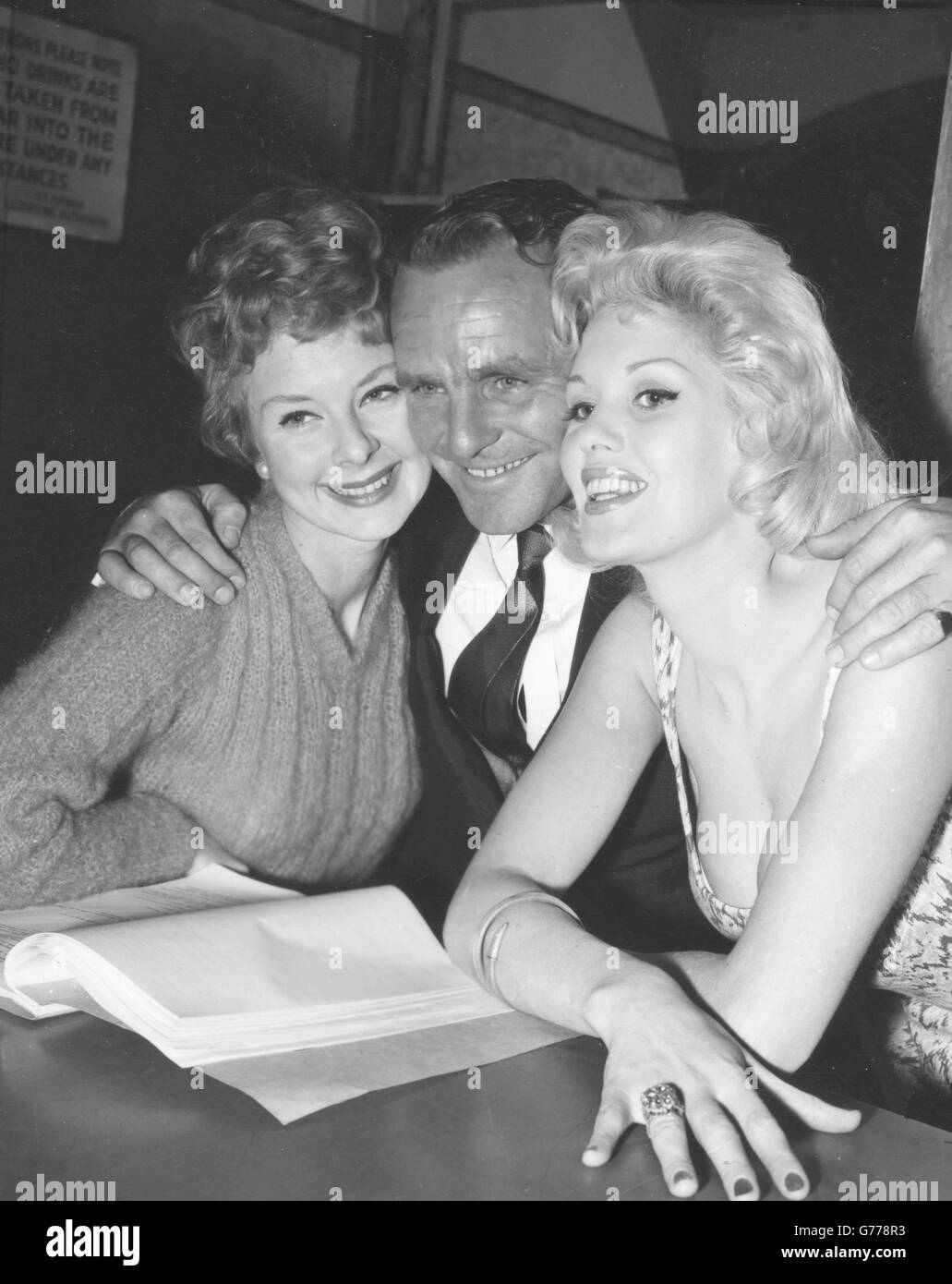Dickie Henderson at first rehearsals of the new musical show, "When in  Rome..." at the Victoria Palace in London. With him are his co-star June  Laverick (l) and Sheena Marshe, who plays '