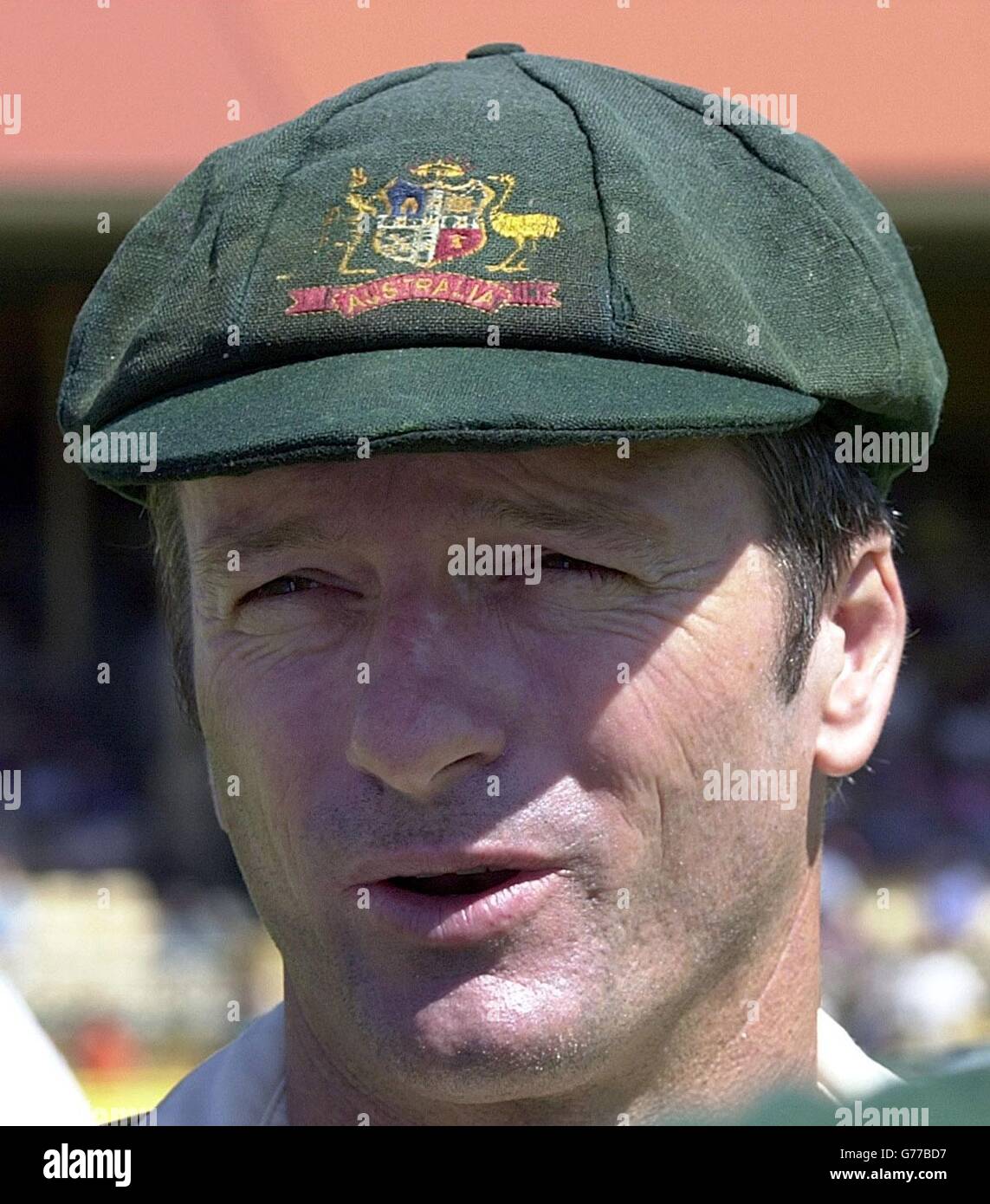 - NO COMMERCIAL USE: Australian captain Steve Waugh wearing his recently renovated original cap, after the toss on the first day of the Second Test at the Adelaide Oval, Adelaide, Australia. Stock Photo