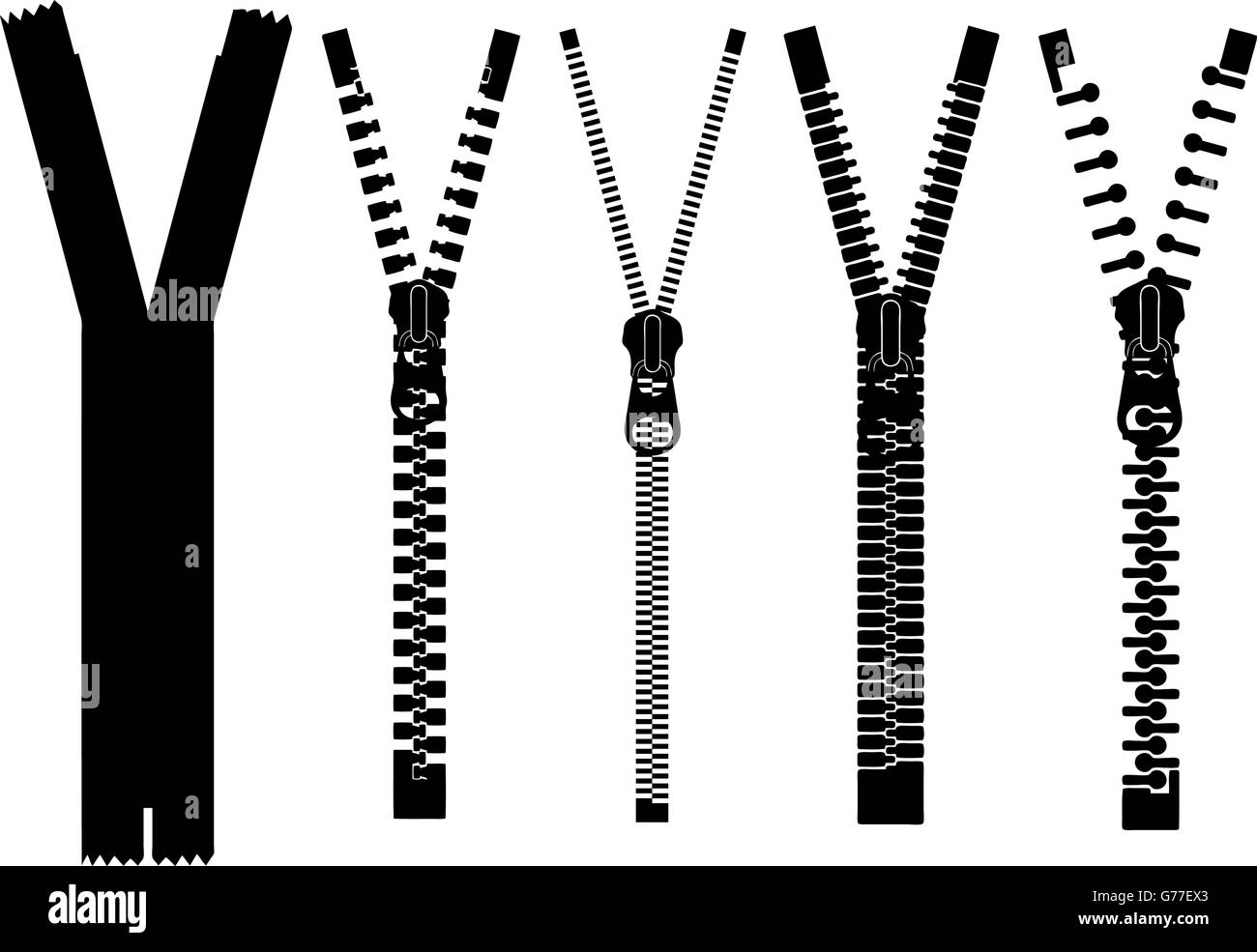 Set of different zippers isolated on white Stock Vector Image & Art Alamy