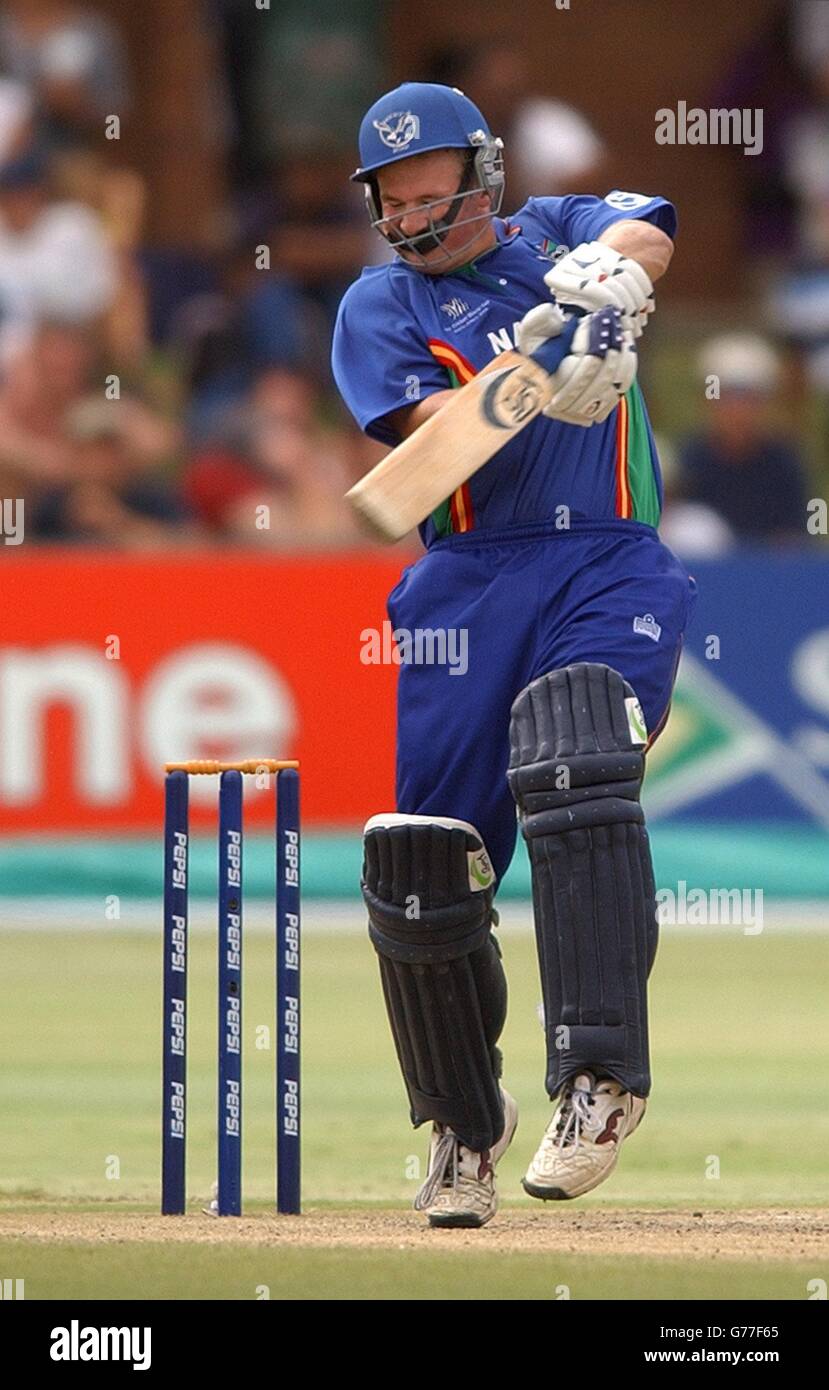 FOR Namibia's Sarel Burger in action during their Cricket World Cup match against England at St George's Park, Port Elizabeth, South Africa.England won by 55 runs. Stock Photo