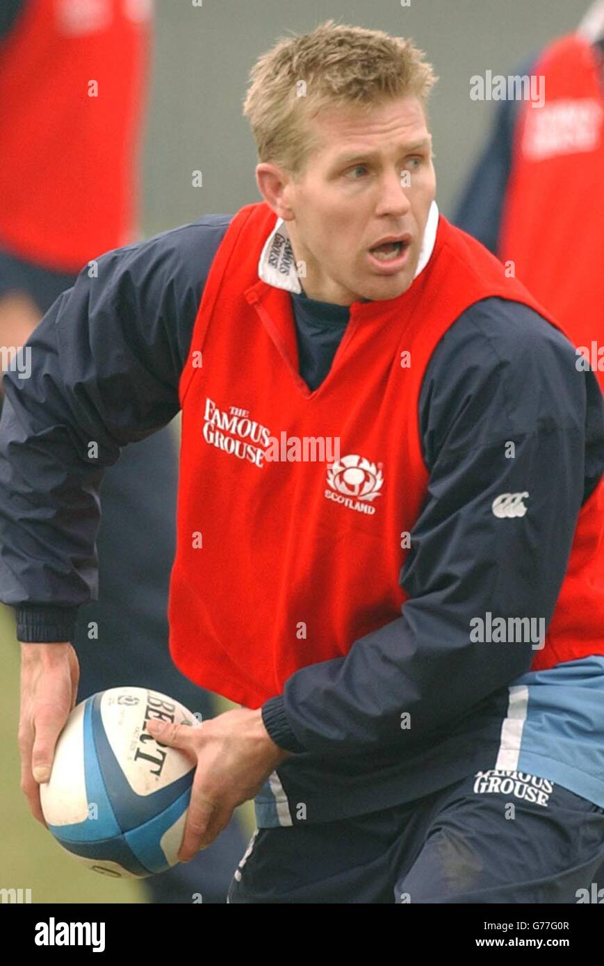 Scotland rugby union player Glenn Metcalfe prepares to spin the ball to