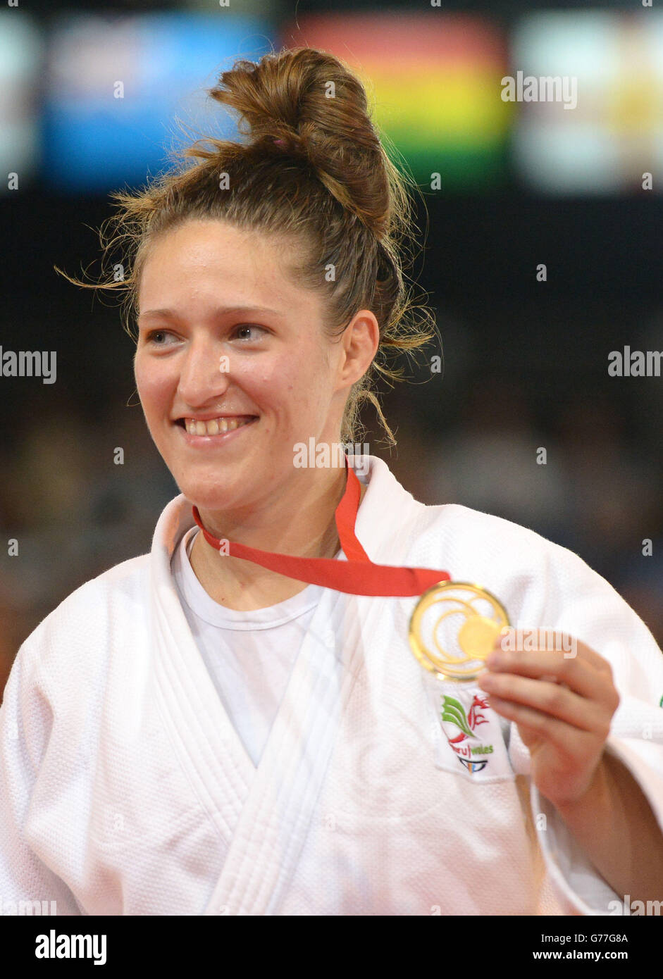 Gold medal winner Wales' Natalie Powell after her Women's -78kg Gold Medal Judo contest at the SECC during the 2014 Commonwealth Games in Glasgow. Stock Photo