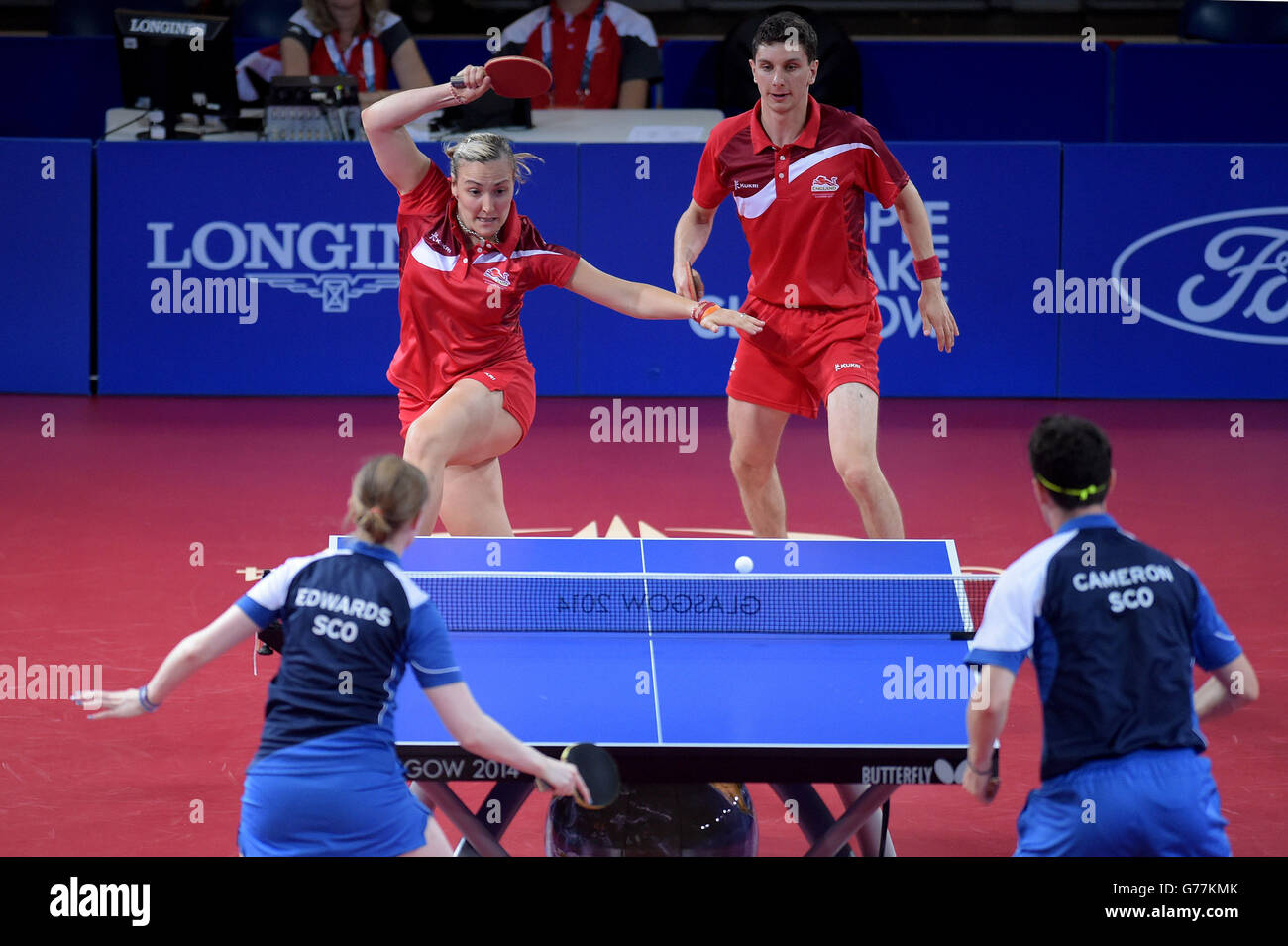 England's Kelly Sibley and Danny Reed in the table tennis preliminaries at Scotstoun Sports
