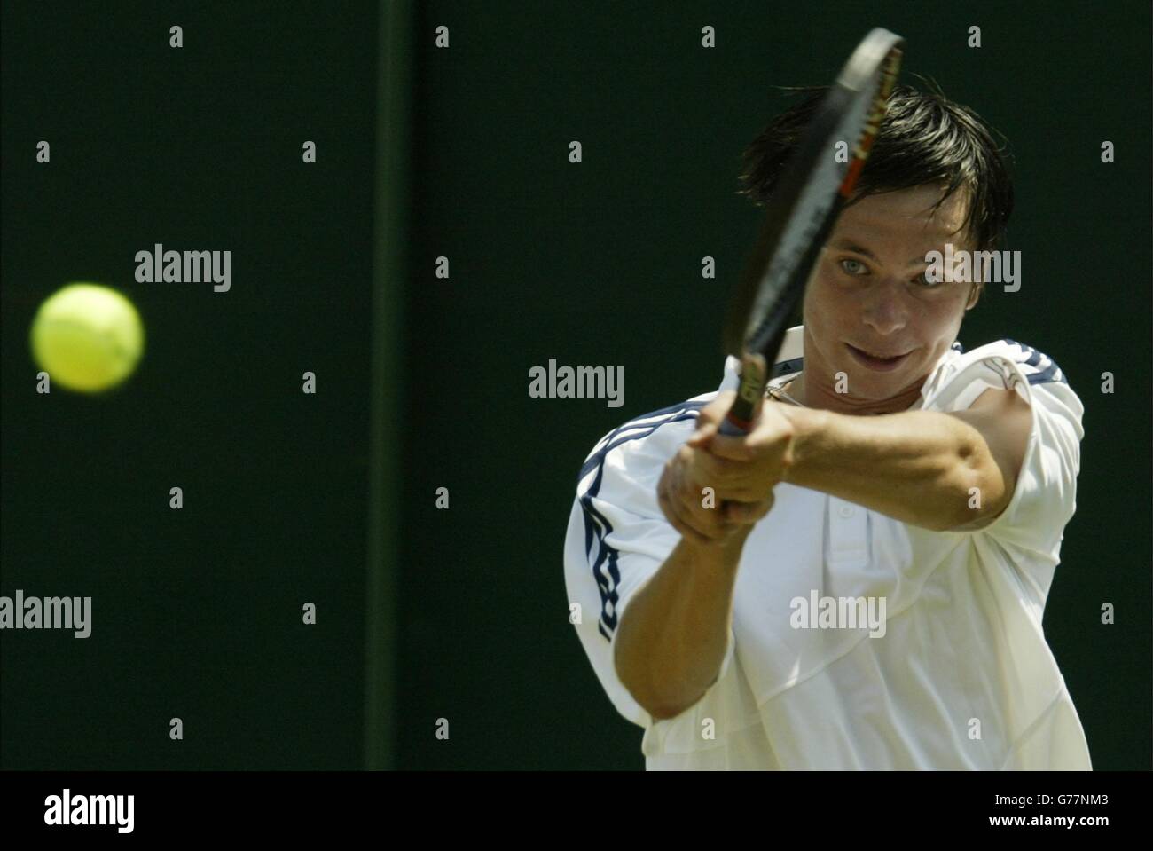 Robin Soderling from Sweden in action at the All England Lawn Tennis Championships. Soderling will be Tim Henman's opponent in the third round on Saturday. , NO MOBILE PHONE USE. Stock Photo