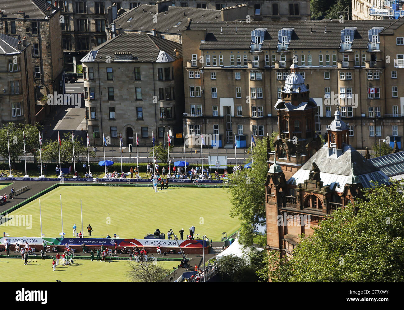 Sport - 2014 Commonwealth Games - Day Two. The Kelvingrove Lawn Bowls Centre during the 2014 Commonwealth Games in Glasgow, Scotland. Stock Photo