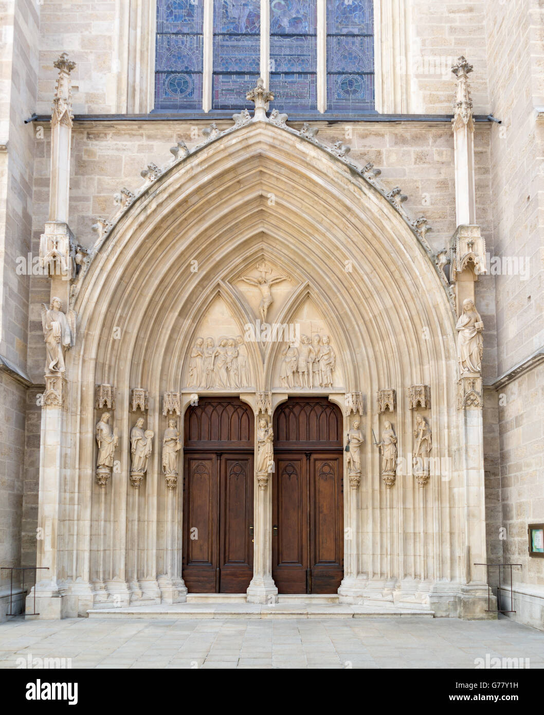 Main portal of gothic Minorite Church on Minorites Square in old city of Vienna, Austria Stock Photo