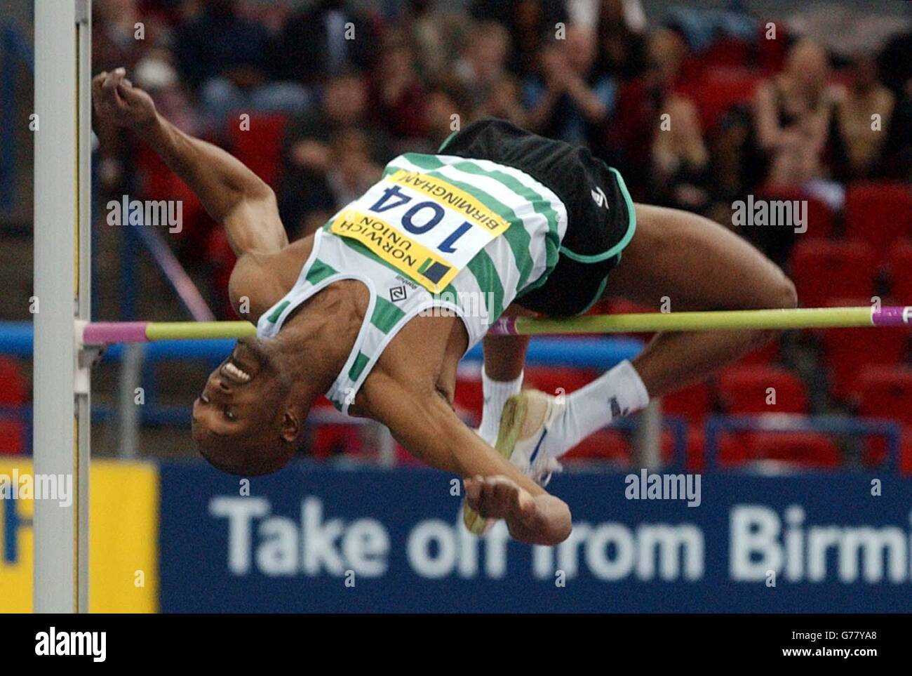 Dalton Grant wins the high jump at the Norwich Union AAA trials at the ...