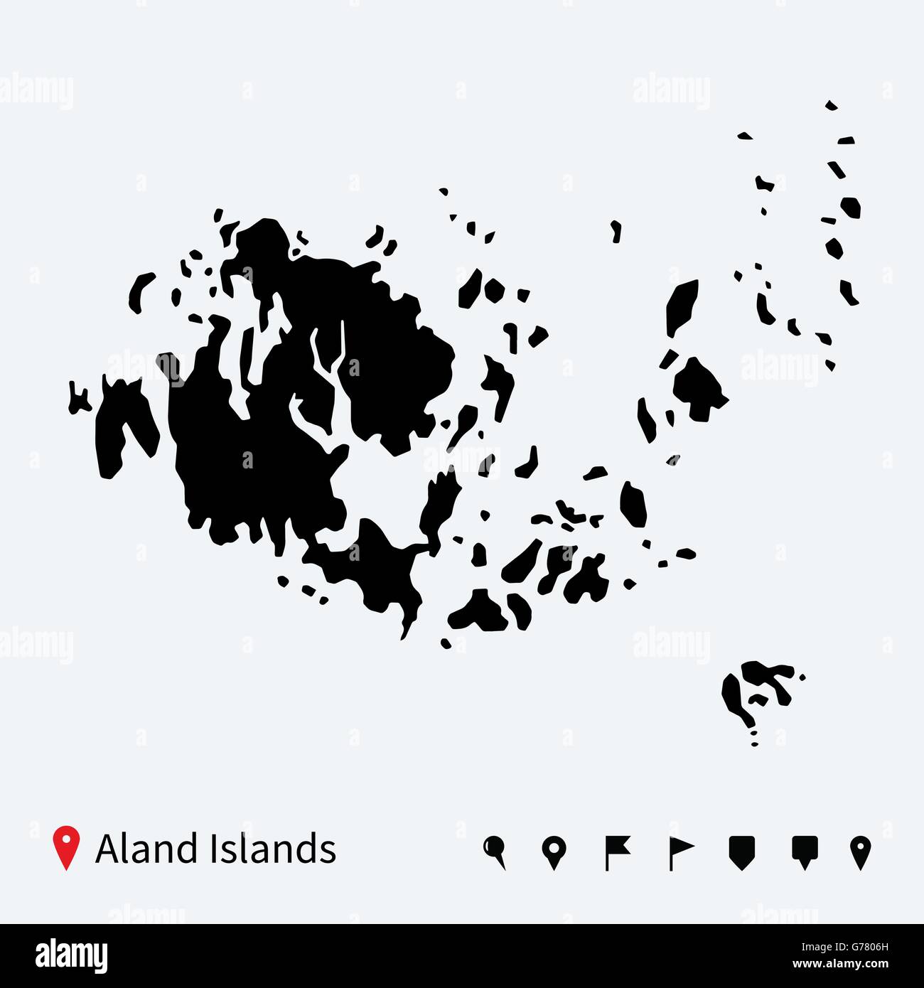 High detailed vector map of Aland Islands with navigation pins. Stock Vector