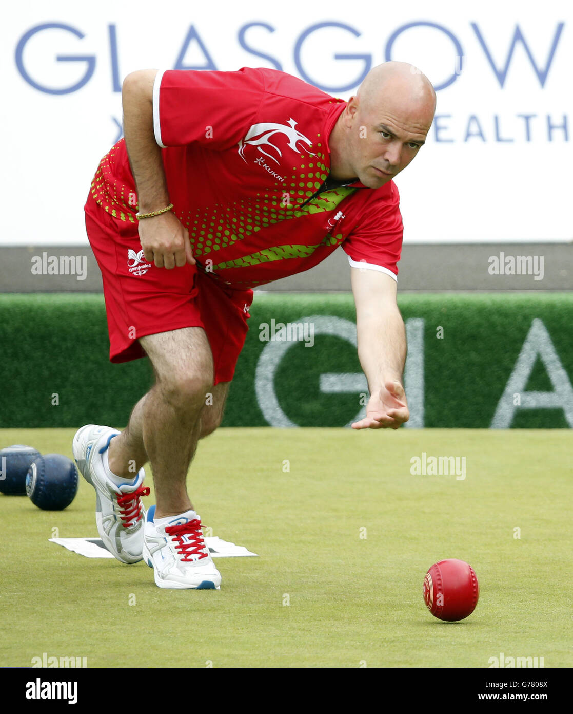 Wales' Marc Wyatt competes in the Men's Triples at Kelvingrove Lawn