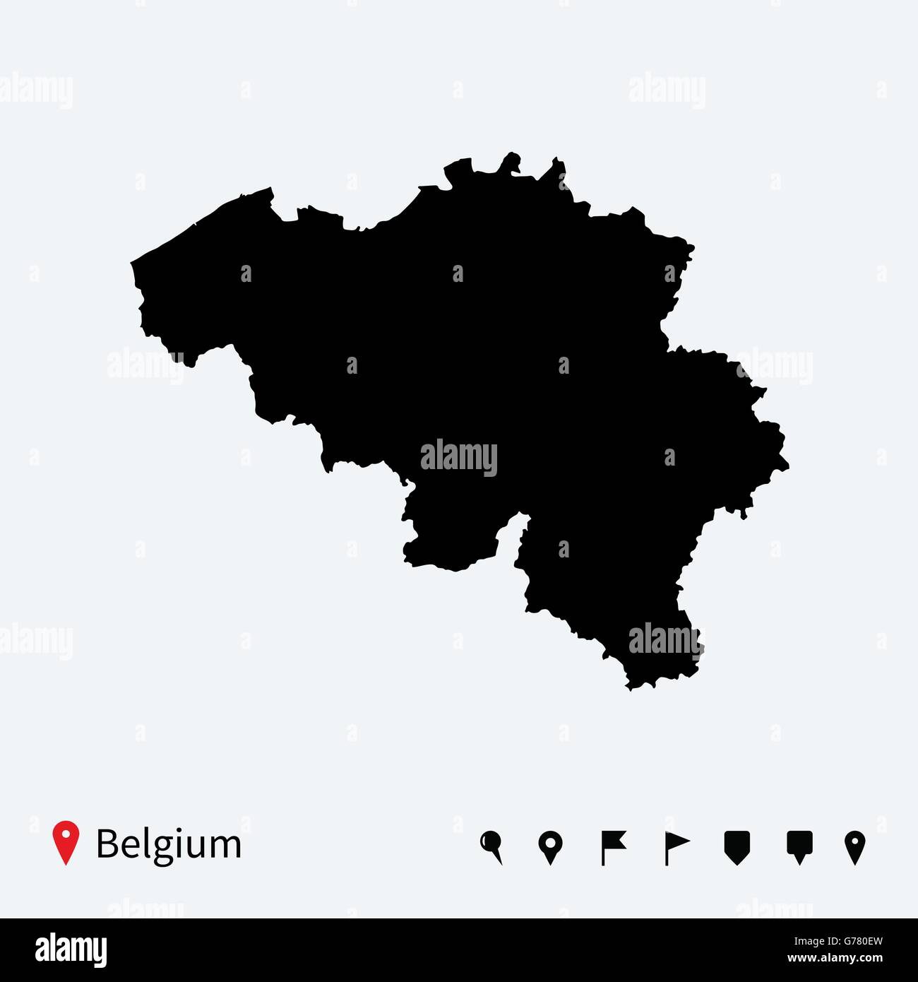 High detailed vector map of Belgium with navigation pins Stock Vector ...