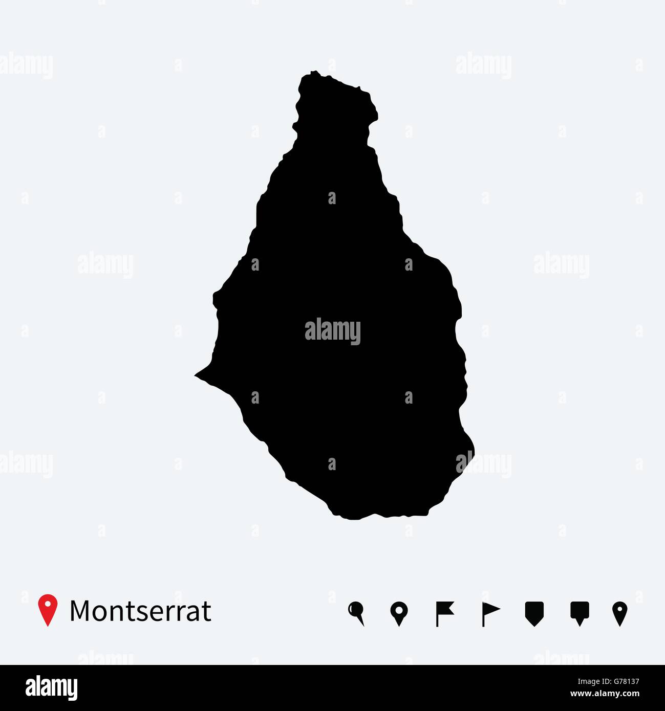 High detailed vector map of Montserrat with navigation pins Stock ...
