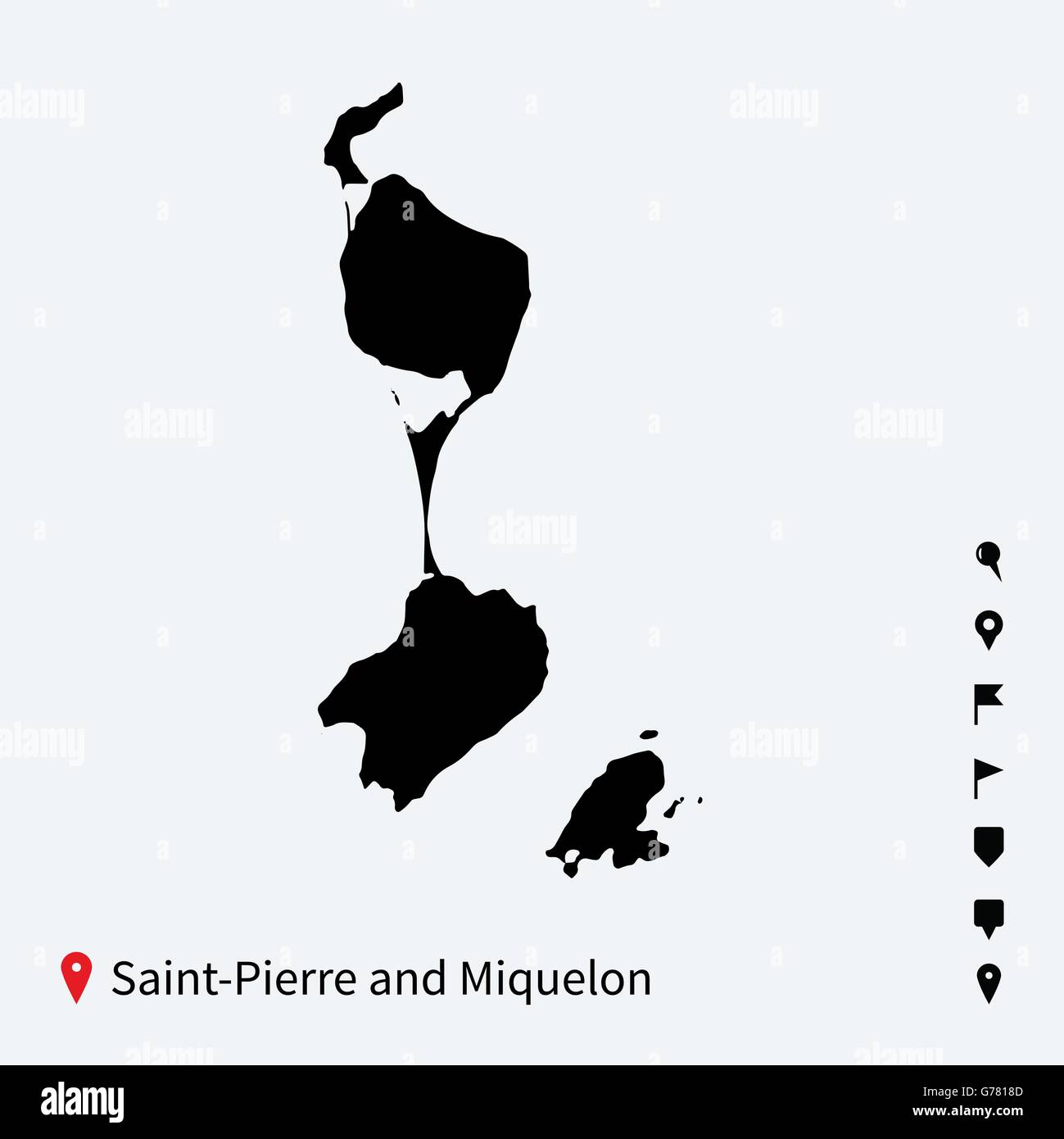 High detailed vector map of SaintPierre and Miquelon with pins Stock