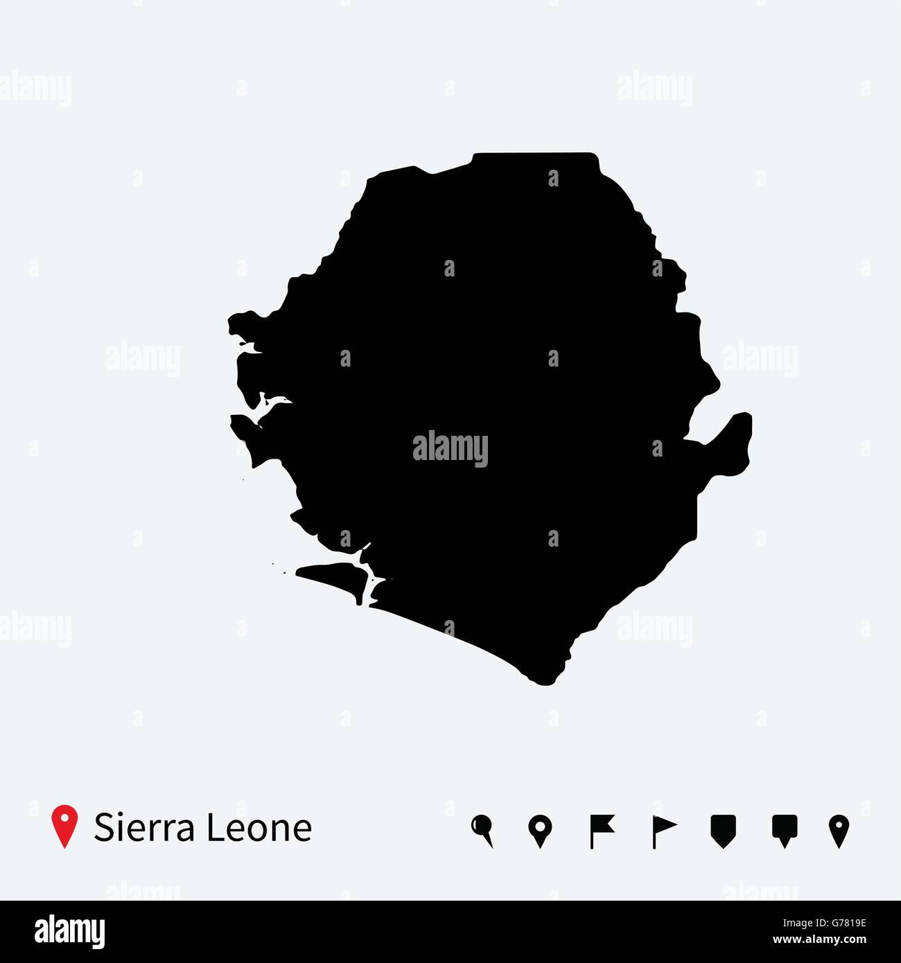 High detailed vector map of Sierra Leone with navigation pins Stock ...