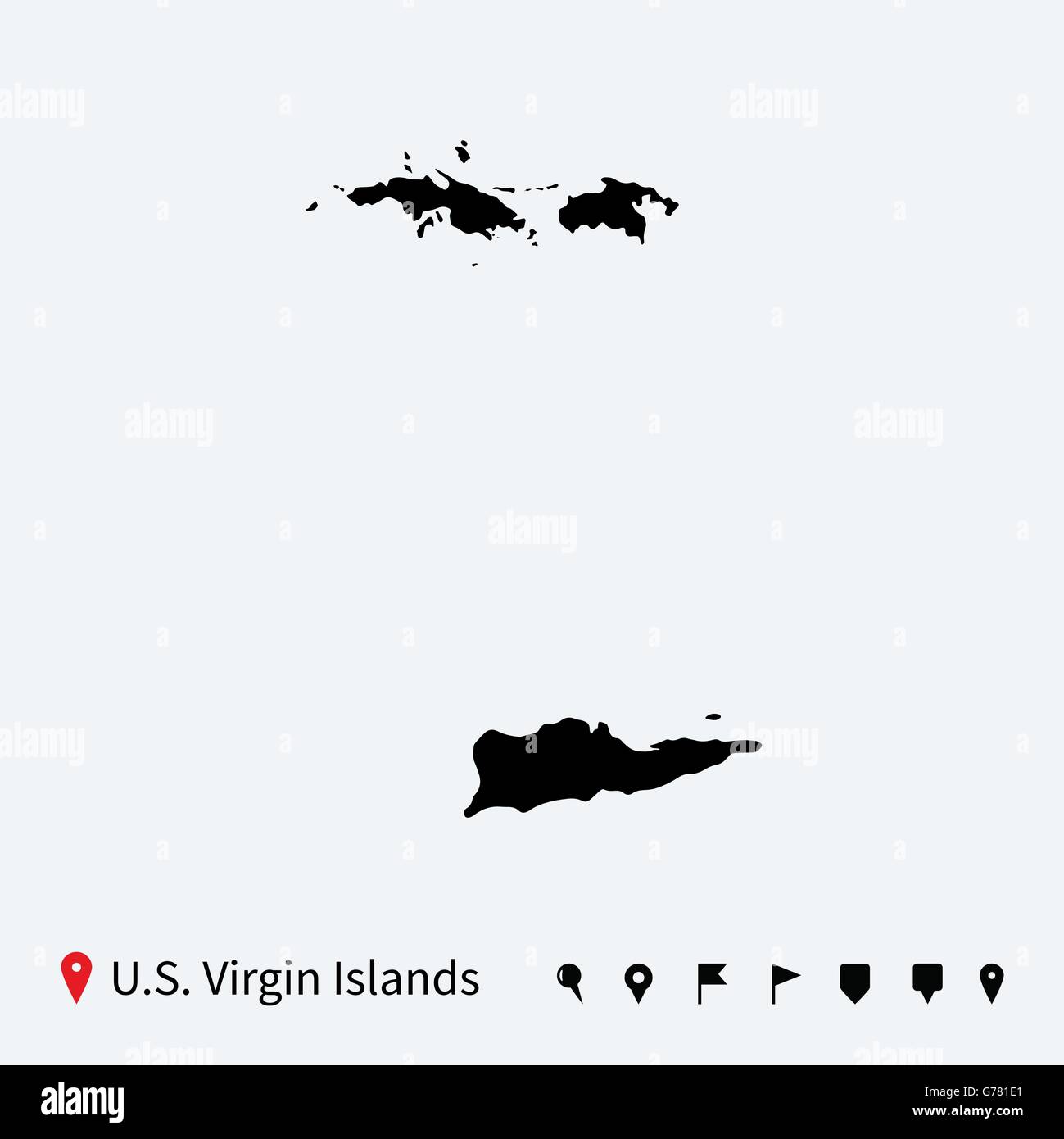 High detailed vector map of US Virgin Islands with pins Stock Vector