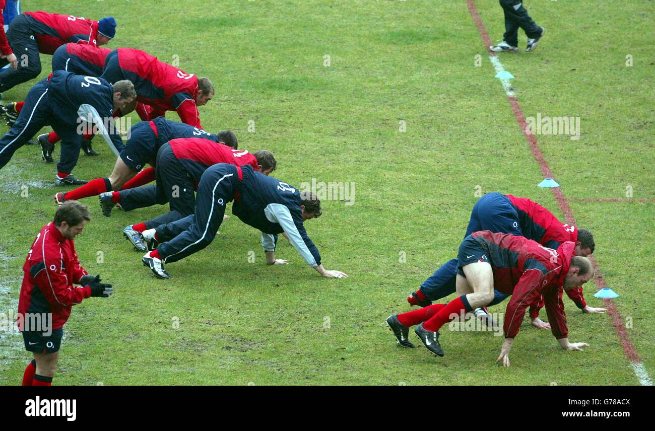 The England rugby squad train at the team hotel in Bagshot, Surrey ...