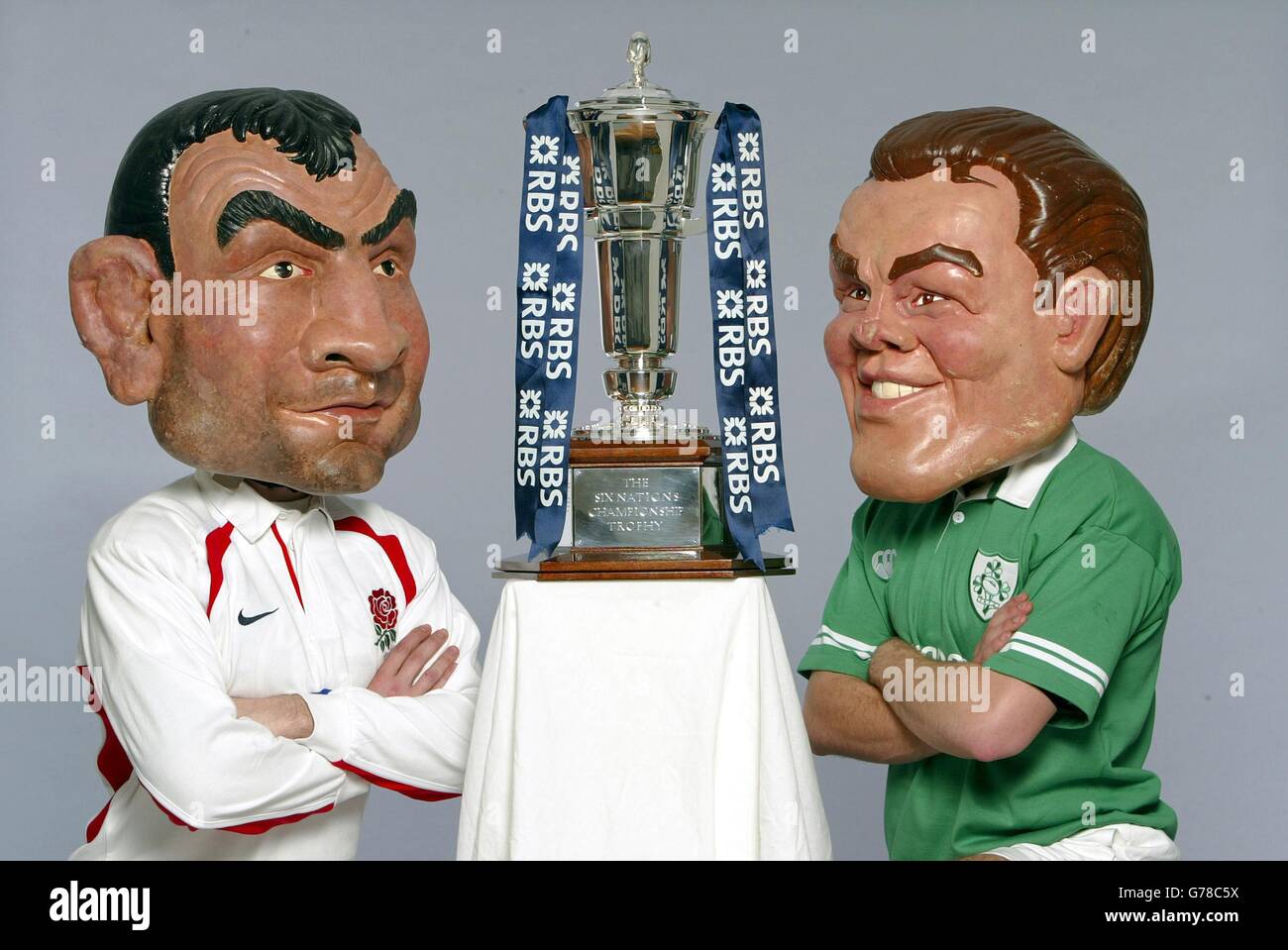The 'Big Heads' characters based on, England captain Martin Johnson (left) and Ireland captain