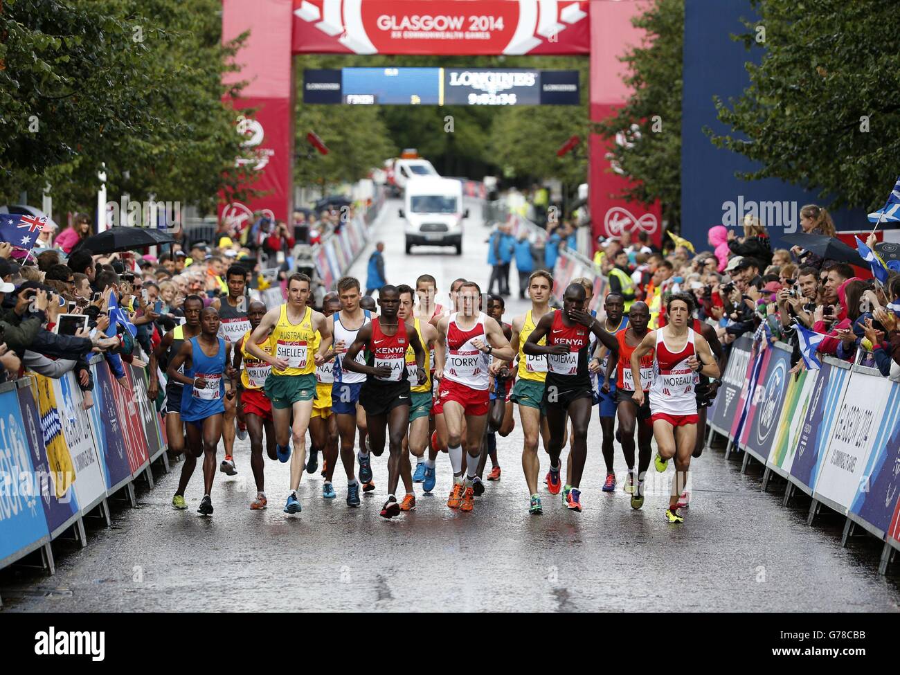 Sport - 2014 Commonwealth Games - Day Four. The Men's marathon gets underway during the 2014 Commonwealth Games in Glasgow. Stock Photo