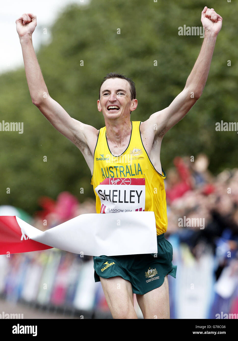 Australia's Michael Shelley wins the men's marathon during the 2014 Commonwealth Games in Glasgow. Stock Photo