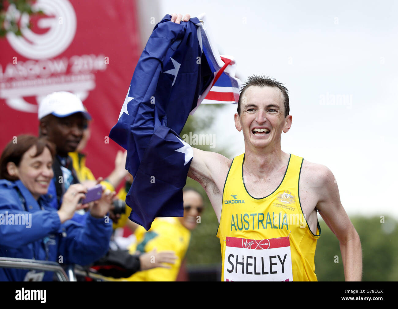 Sport - 2014 Commonwealth Games - Day Four. Australia's Michael Shelley wins the men's marathon during the 2014 Commonwealth Games in Glasgow. Stock Photo