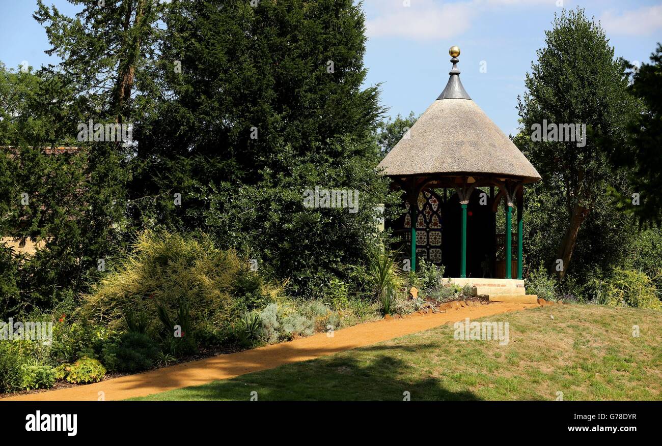 The Grade II listed Indian Kiosk in The Swiss Garden at Shuttleworth in Bedfordshire ahead of the re opening of the gardens following a 2.7 million pound restoration project. PRESSS ASSOCIATION Photo. Picture date Tuesday July 29 2014. The Swiss Gardens were created in the early 1800s by Lord Robert Henley Ongley, previously hidden behind the hangers of The Shuttleworth Collection aviation museum. One of Britain's most historical gardens with 13 listed building and structures including 6 listed at Grade II. Photo credit should read Chris Radburn/PA Wire Stock Photo