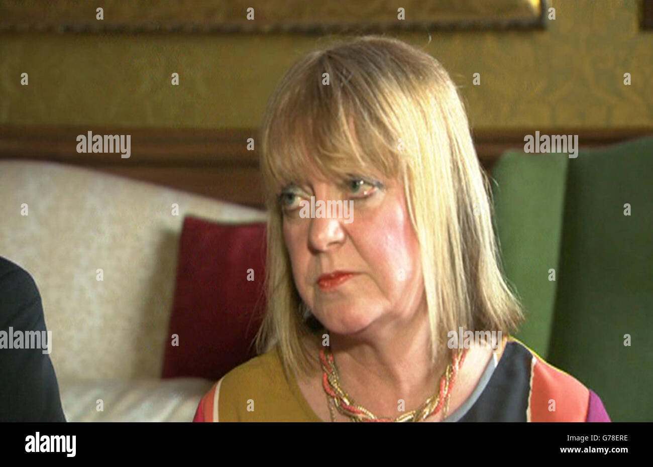Video still of Angela Sweeney during an interview with ITV News as they spoke about their son who was onboard the Malaysia Airlines MH17 flight that crashed in Ukraine. Stock Photo