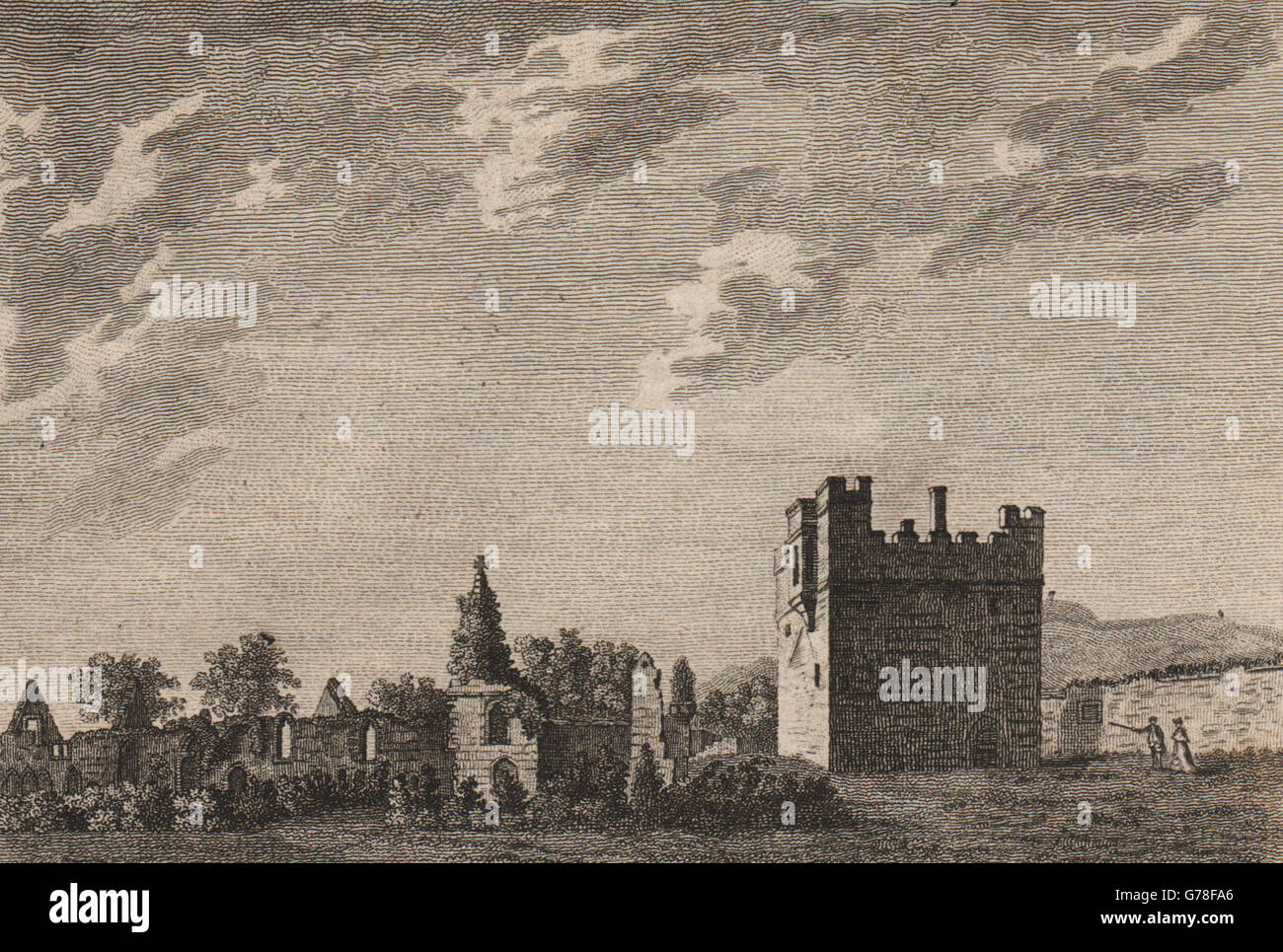 HULNE PRIORY. 'Hulne Abbey, Northumberland'. Plate 3. GROSE, old print 1776 Stock Photo