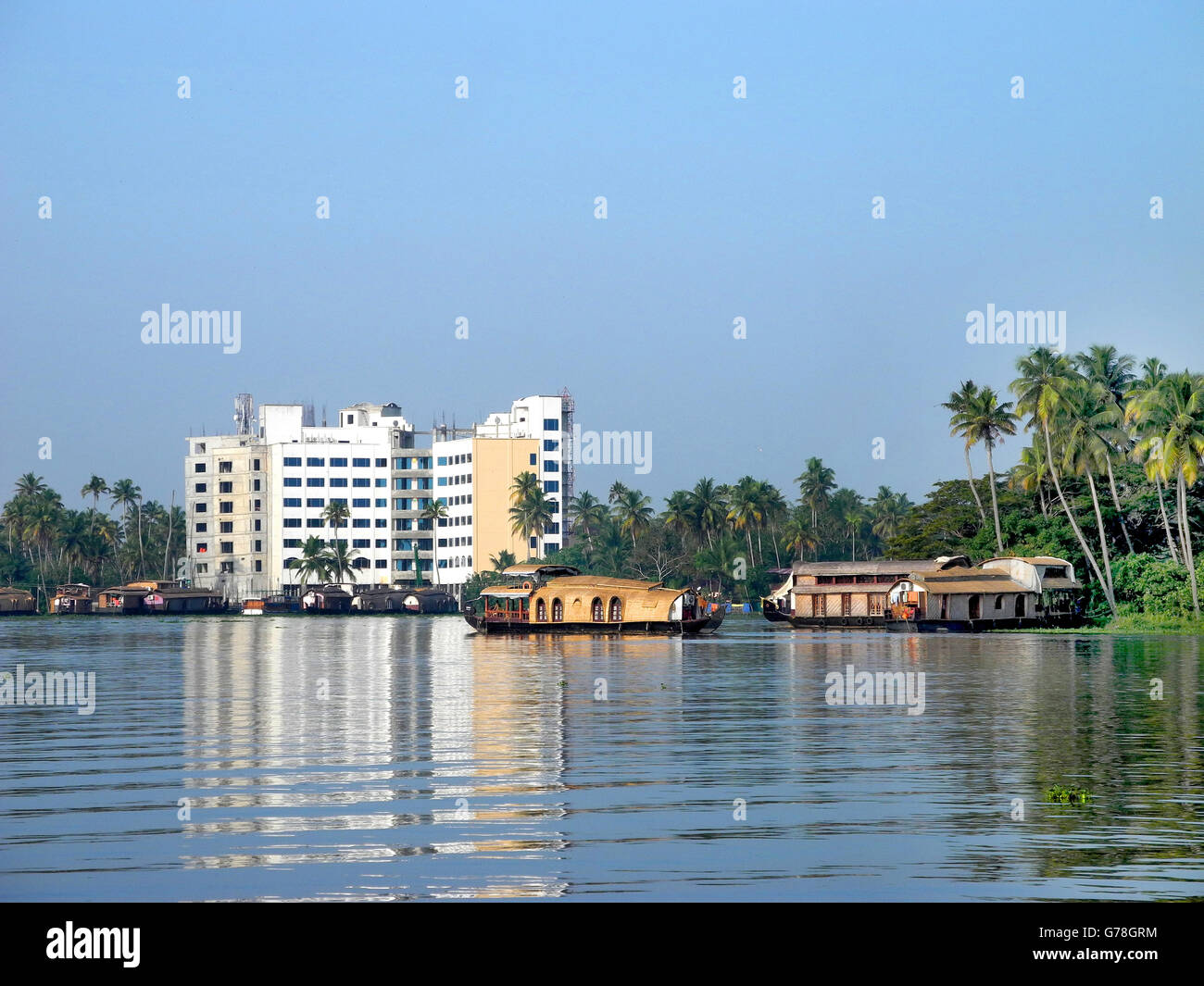 Houseboat on backwaters in Kerala, India Stock Photo